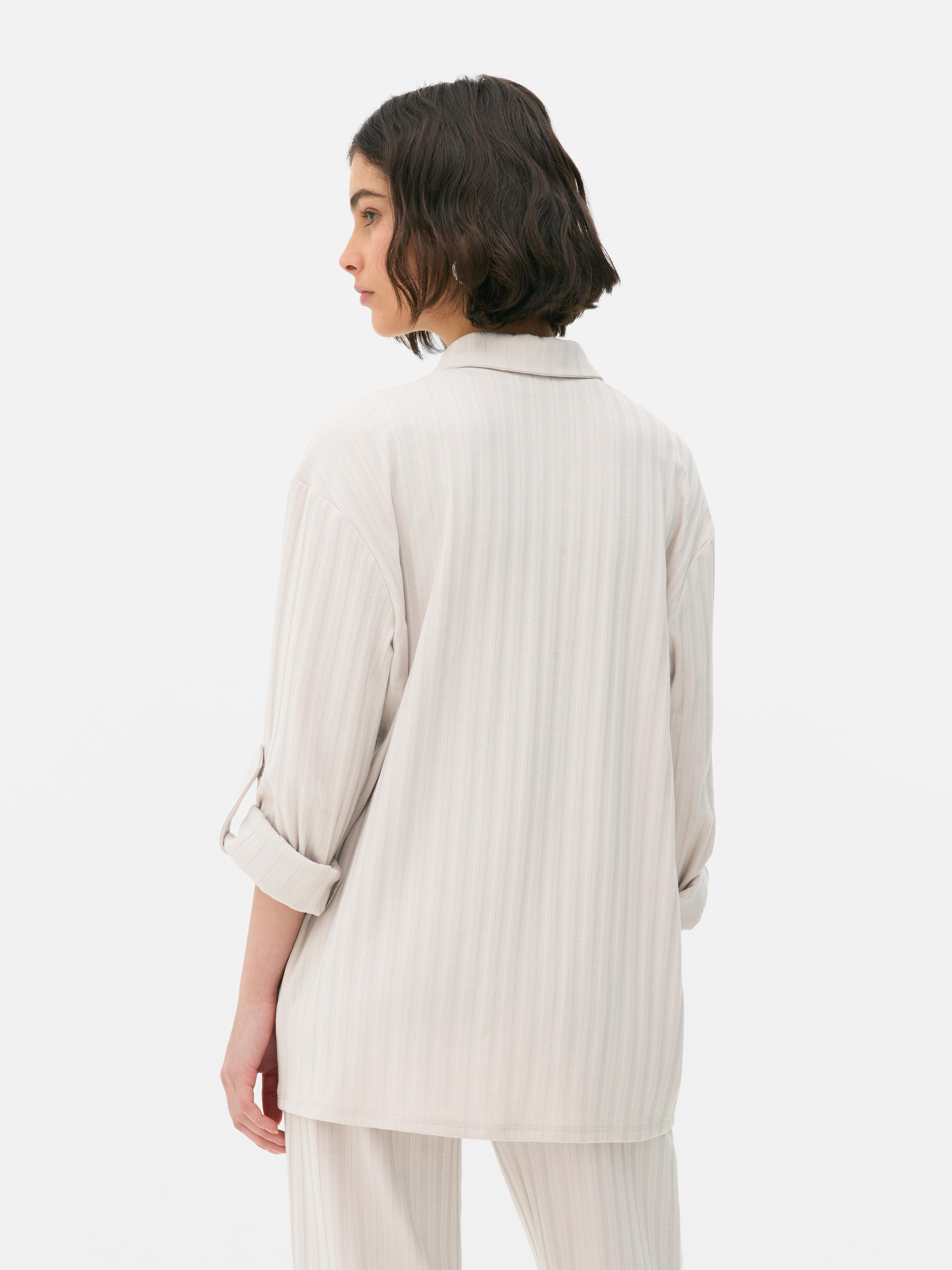Ribbed Oversized Button-Up Shirt