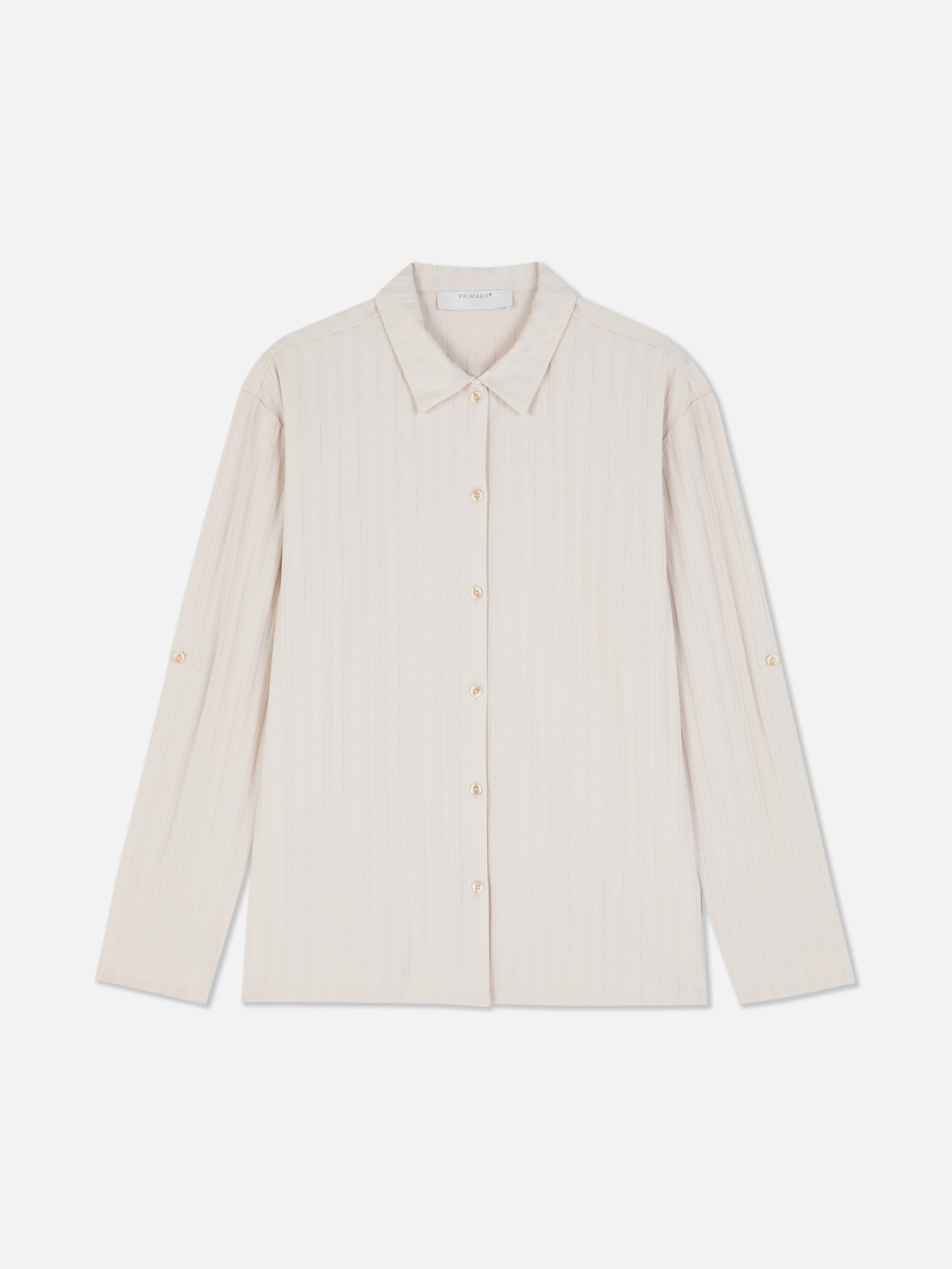 Ribbed Oversized Button-Up Shirt