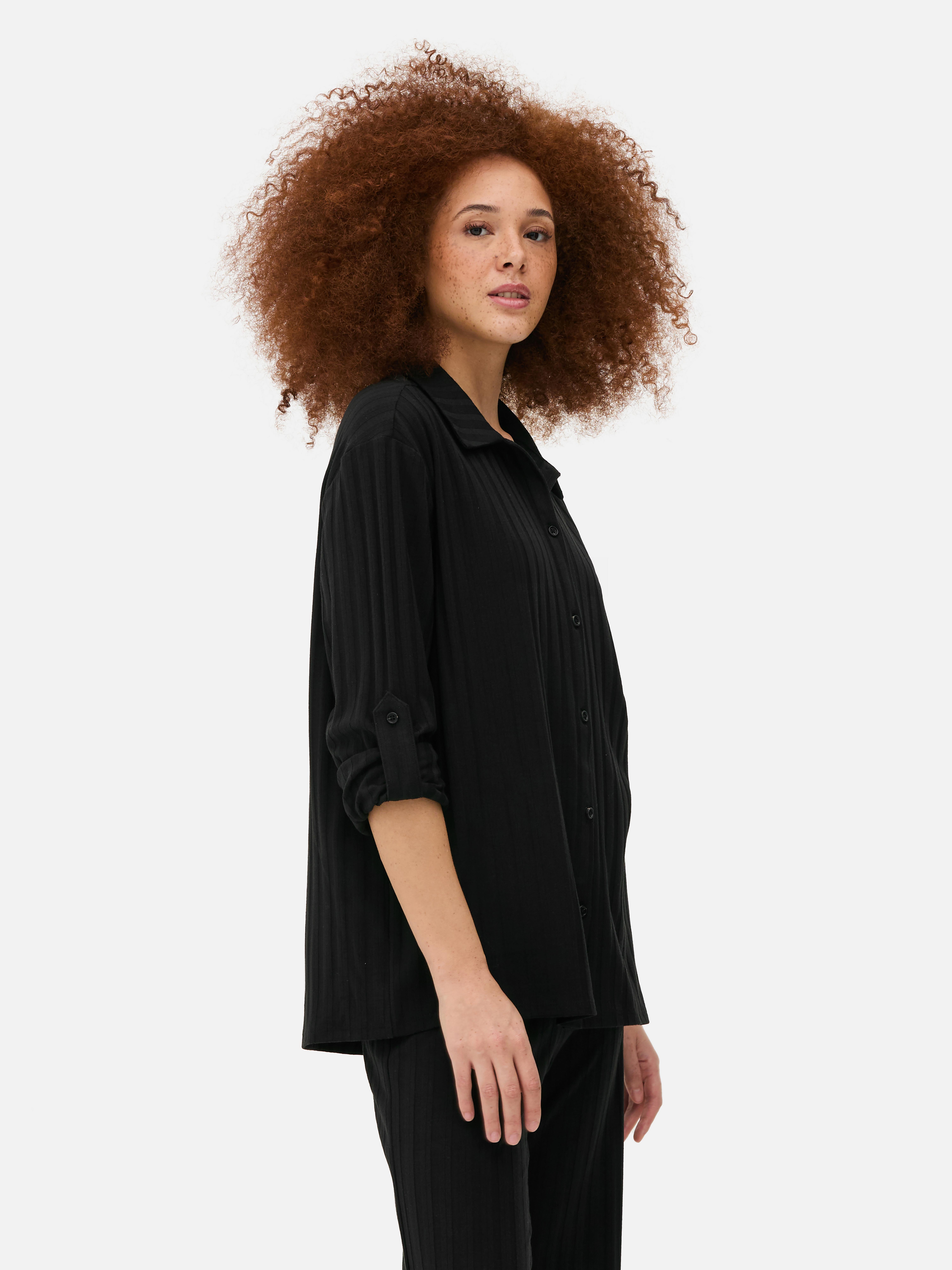 Ribbed Oversized Button-Up Shirt