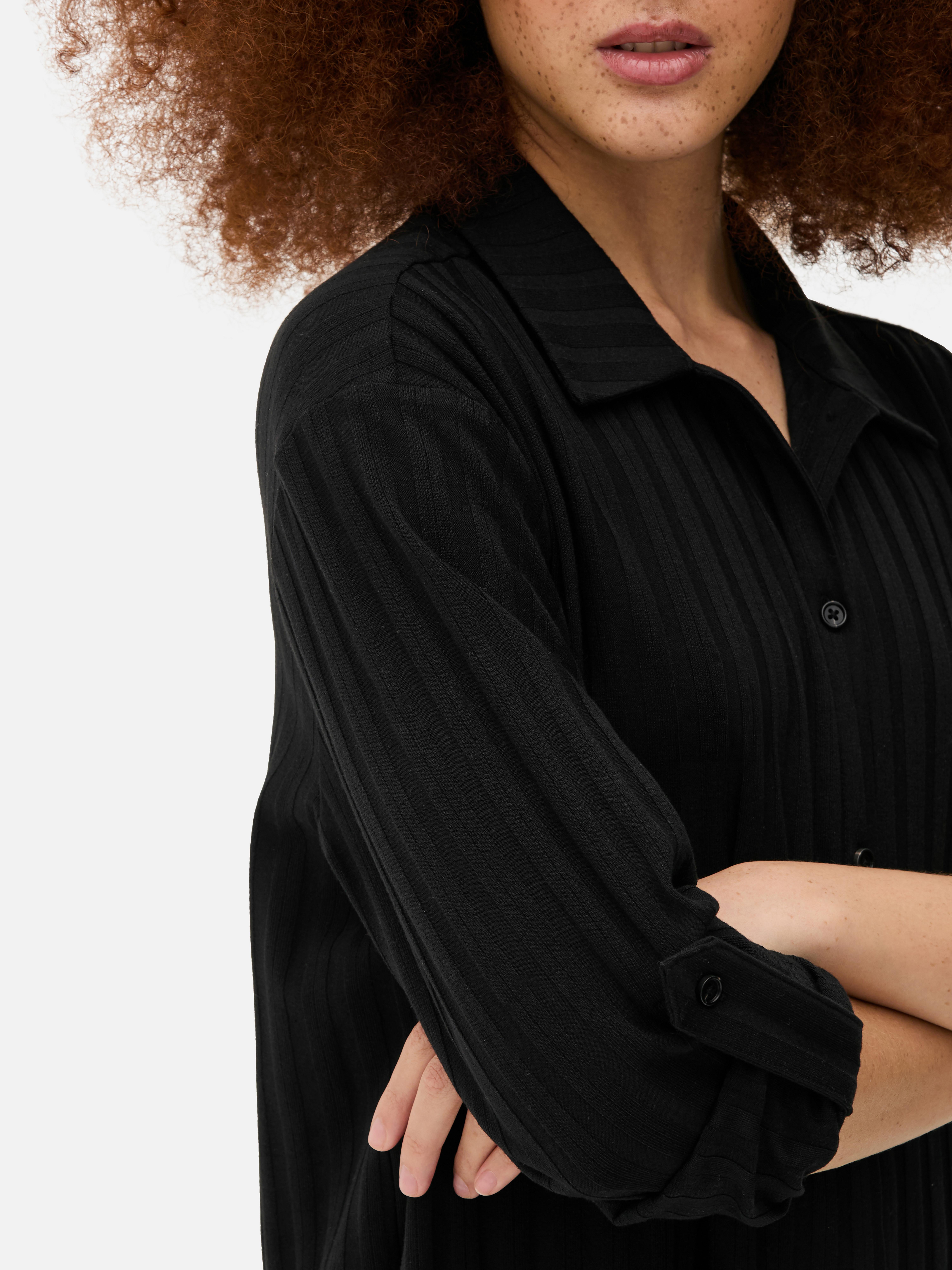 Ribbed Oversized Button-Up Shirt