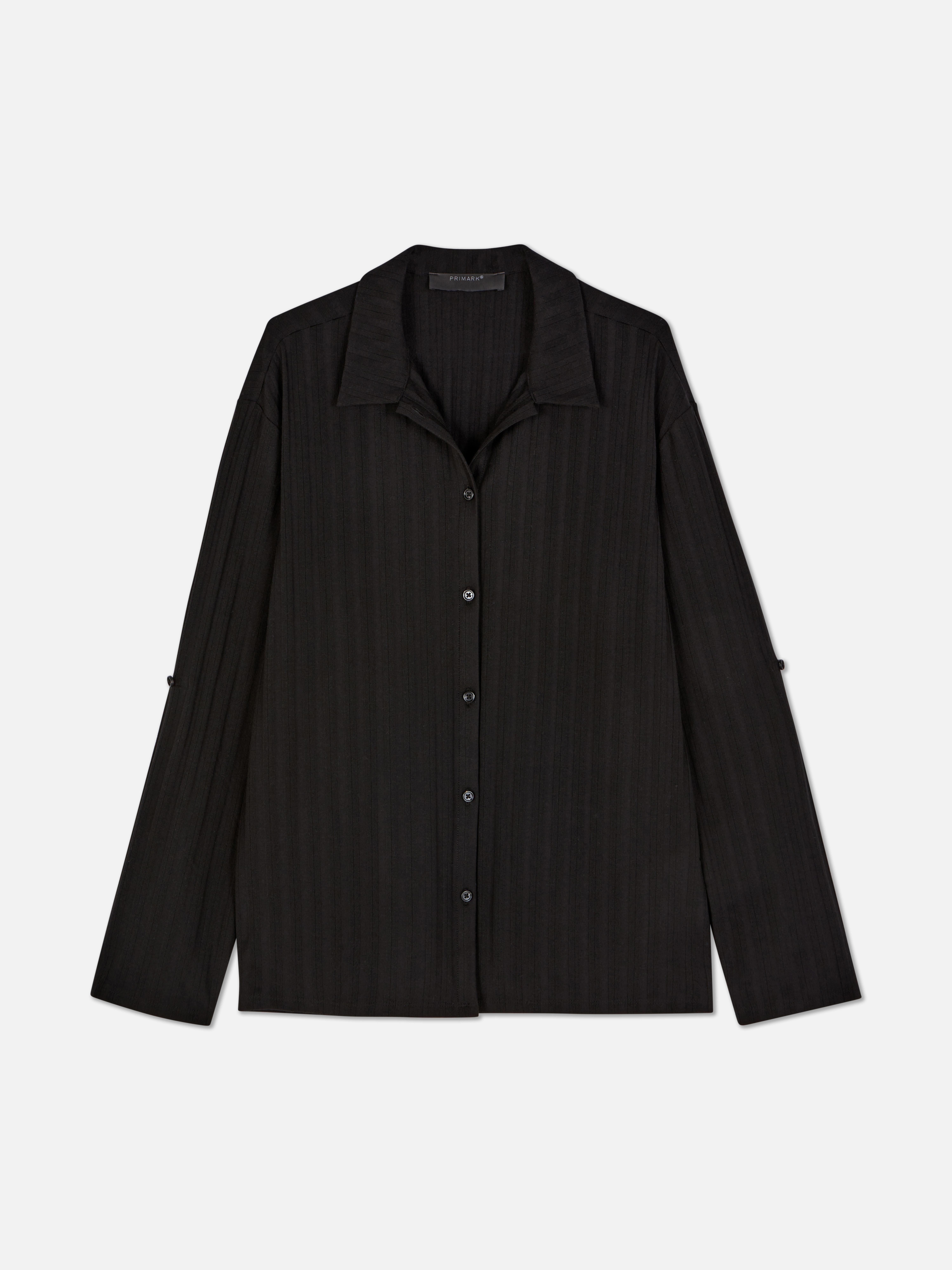 Ribbed Oversized Button-Up Shirt