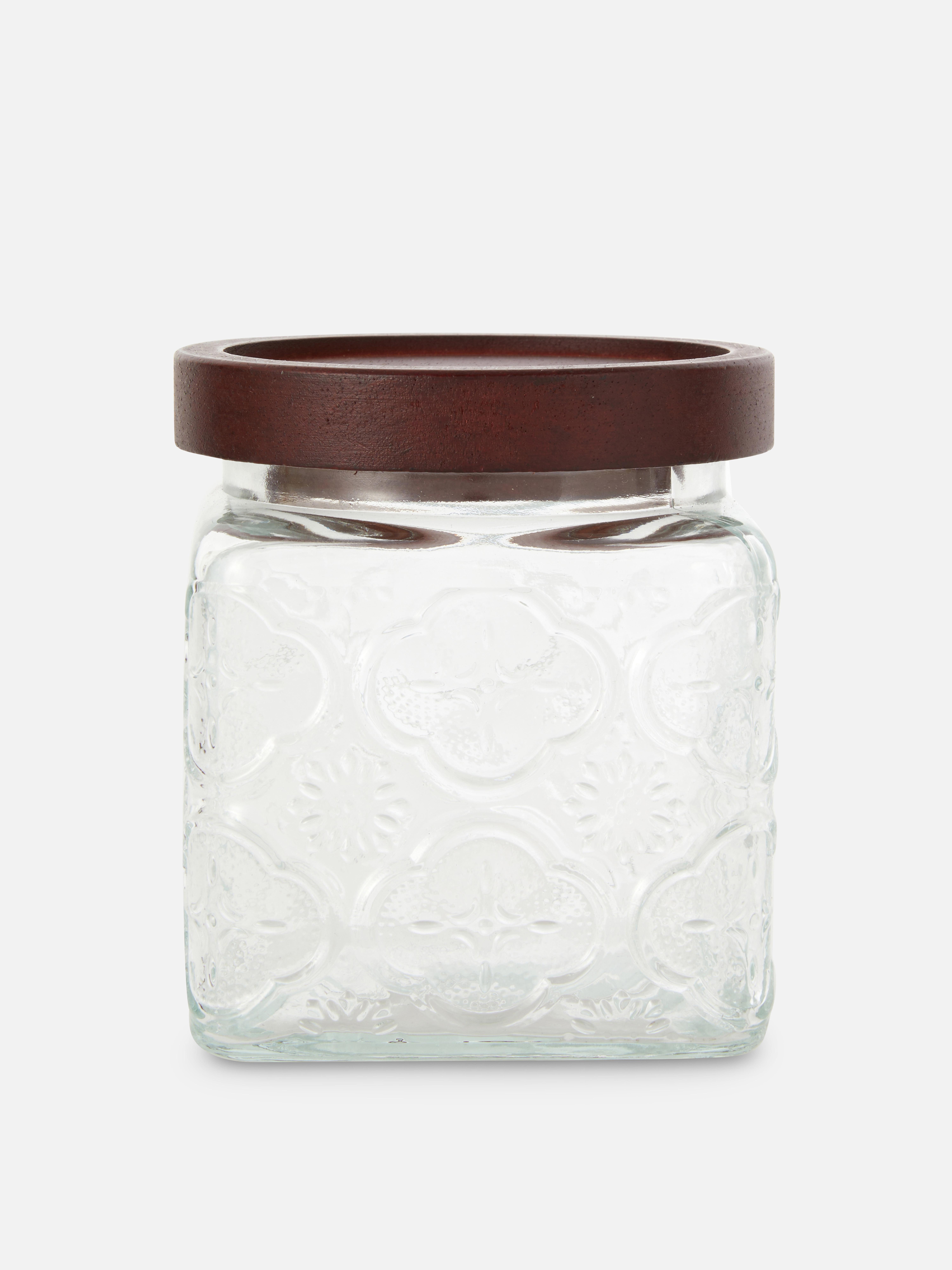 Embossed Canister with Wooden Lid