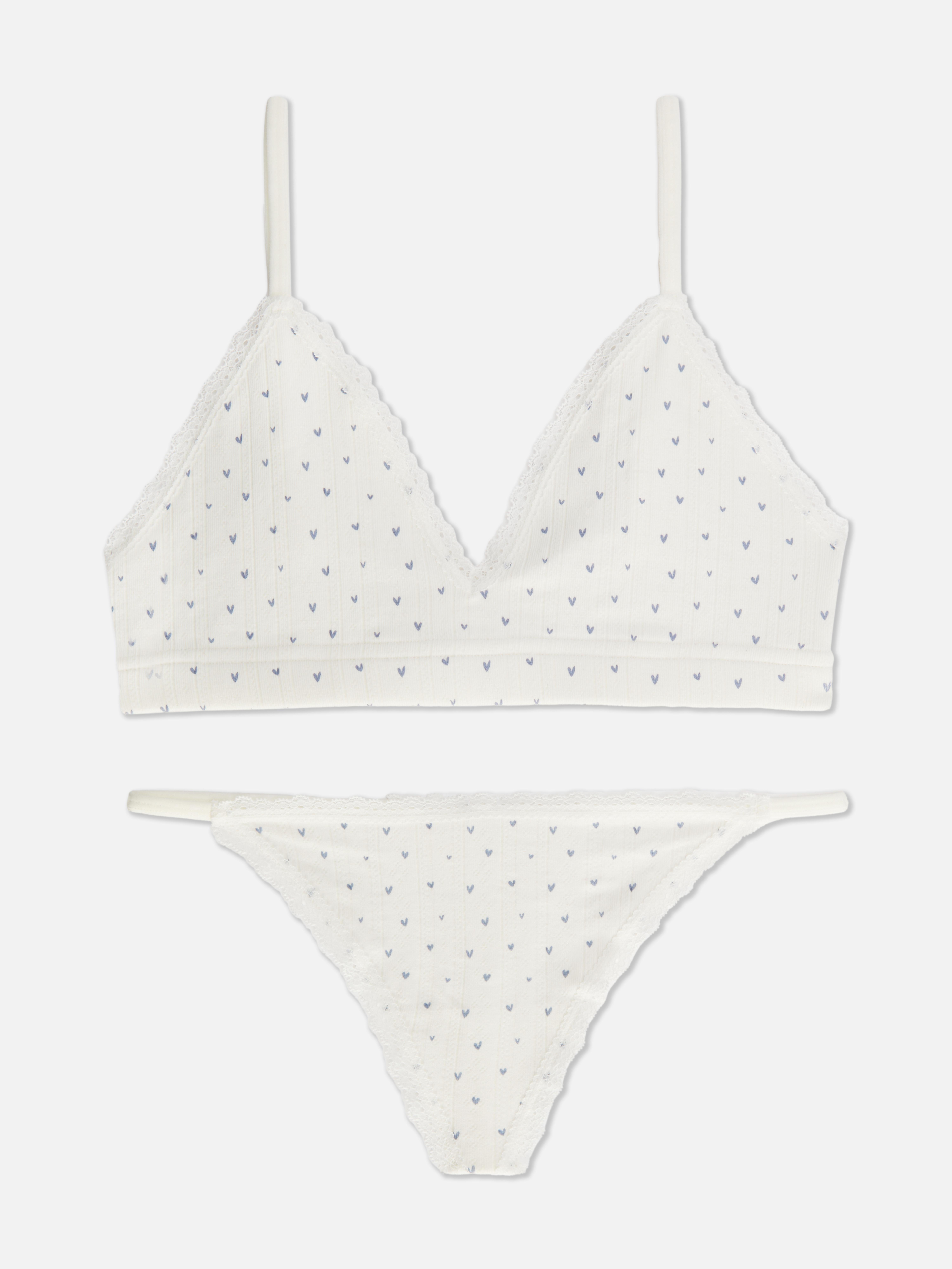 Heart Pointelle Triangle Bra and Thong Set