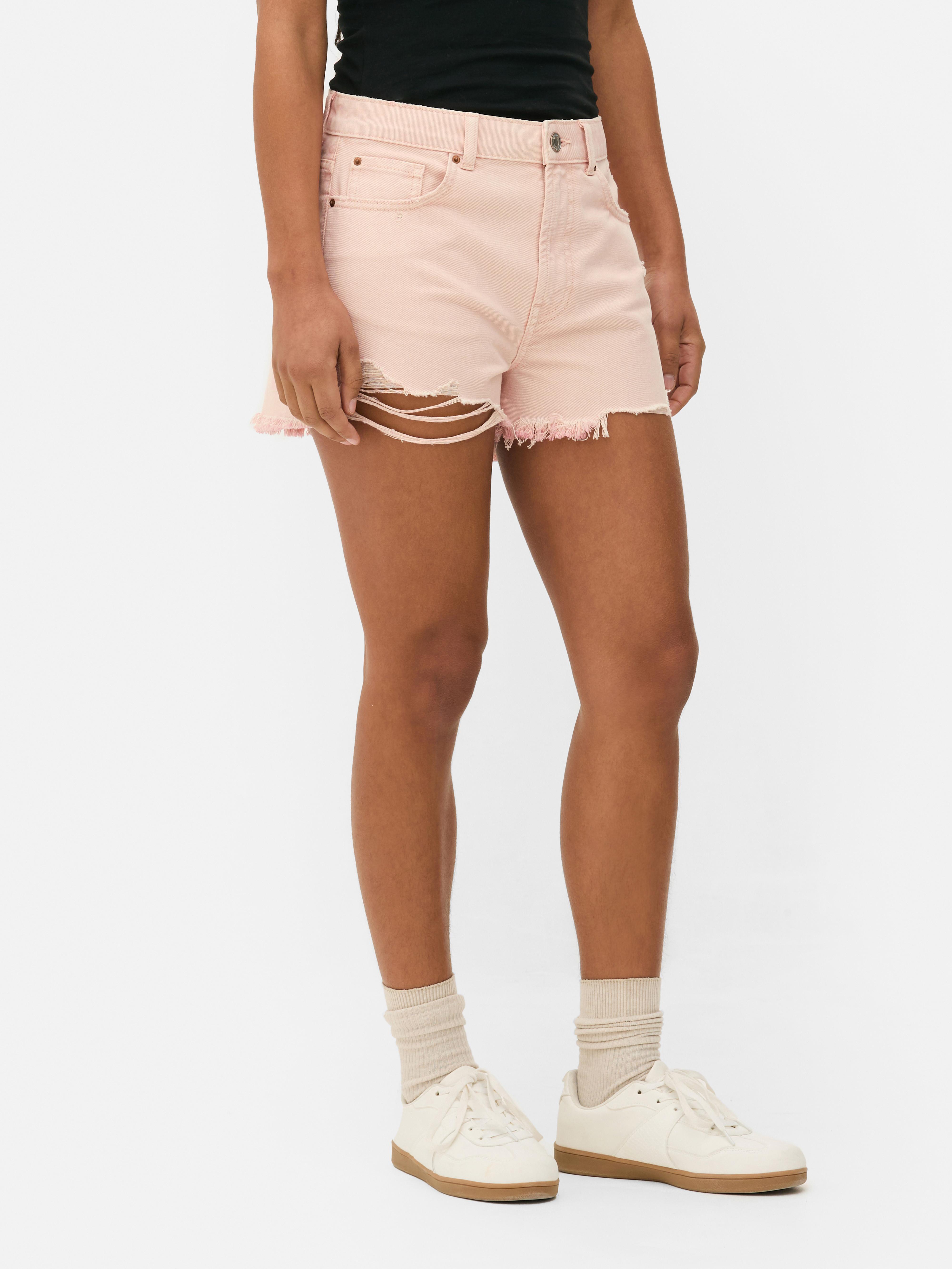 Ripped Denim Shorts Pink