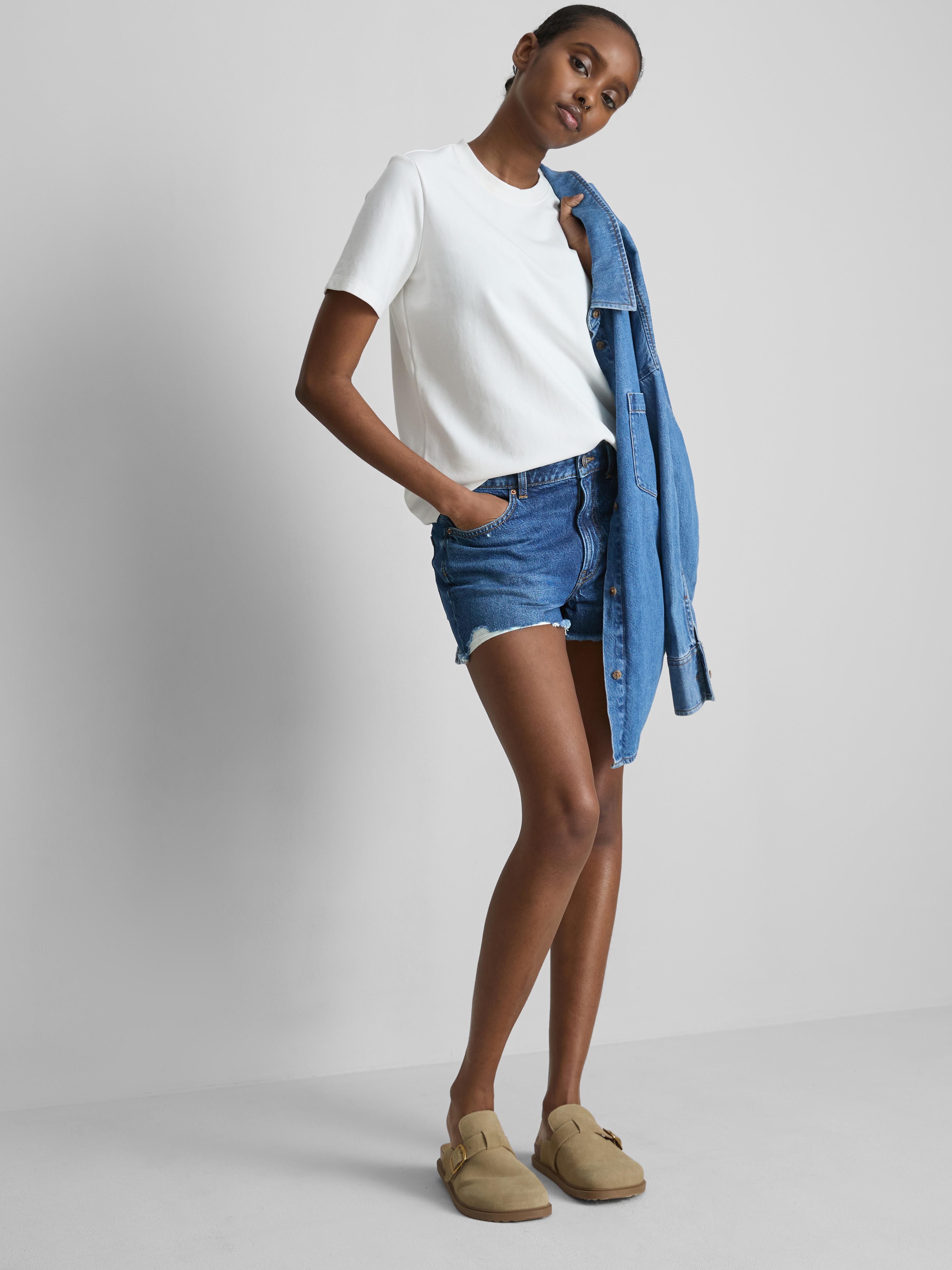 ZOLUCKY Pantaloncini Jeans Donna Vita Media Strappati – Estivi Elasticizzati Con Tasche – Azzurro, Taglie Fino A XXL