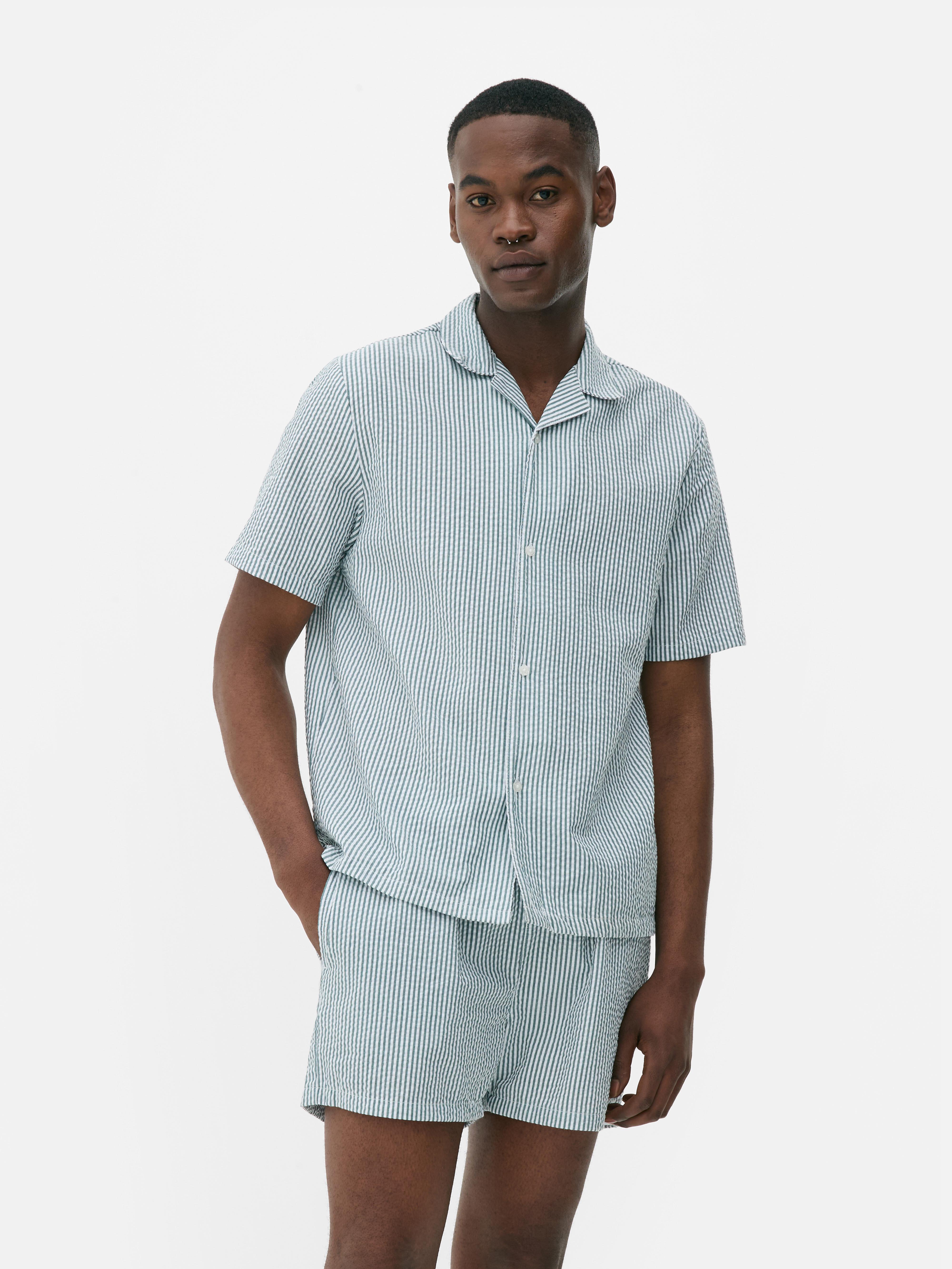 Chemise de pyjama boutonnée en crêpe à rayures