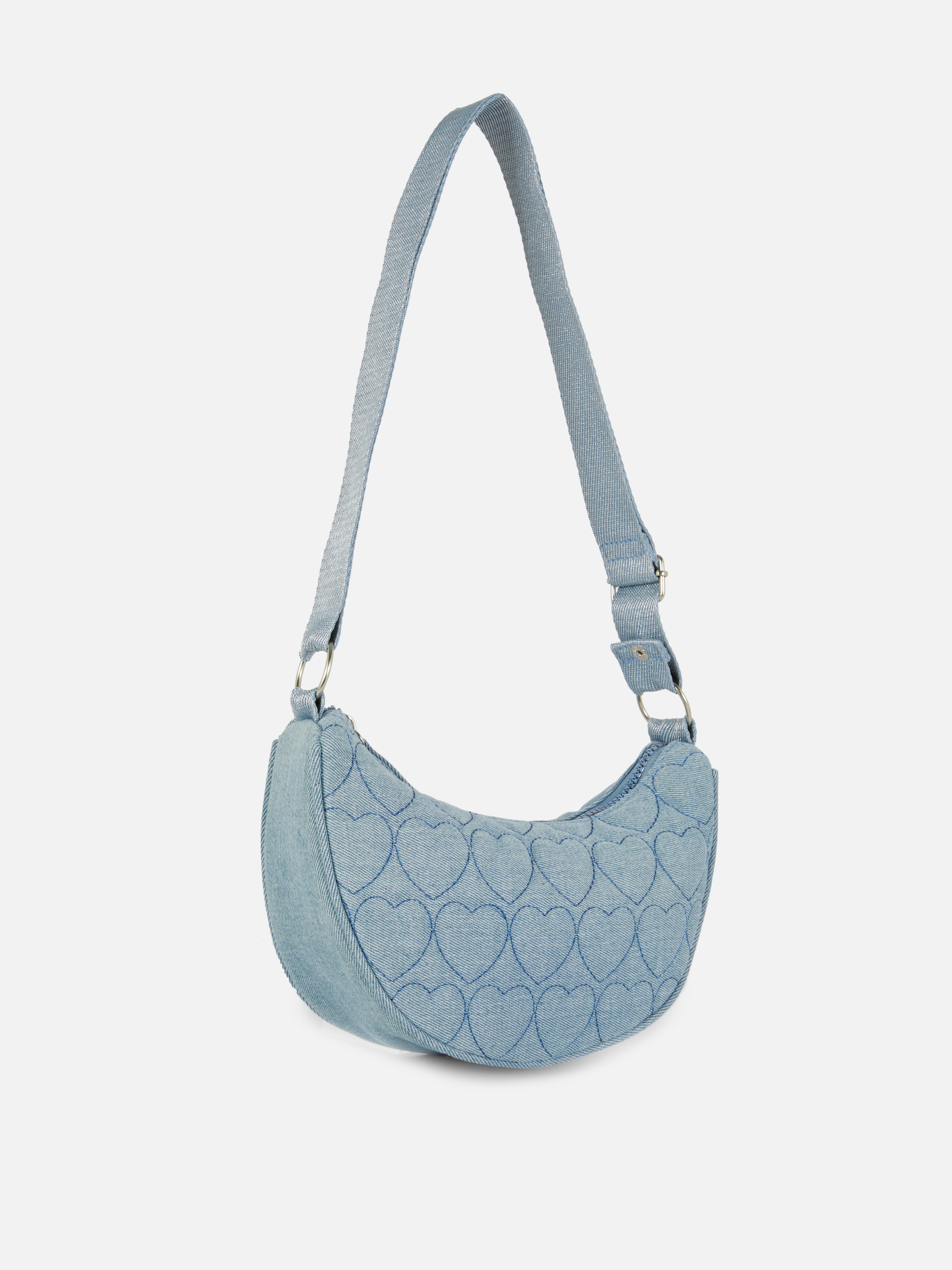 Sac à bandoulière en denim à motif cœurs