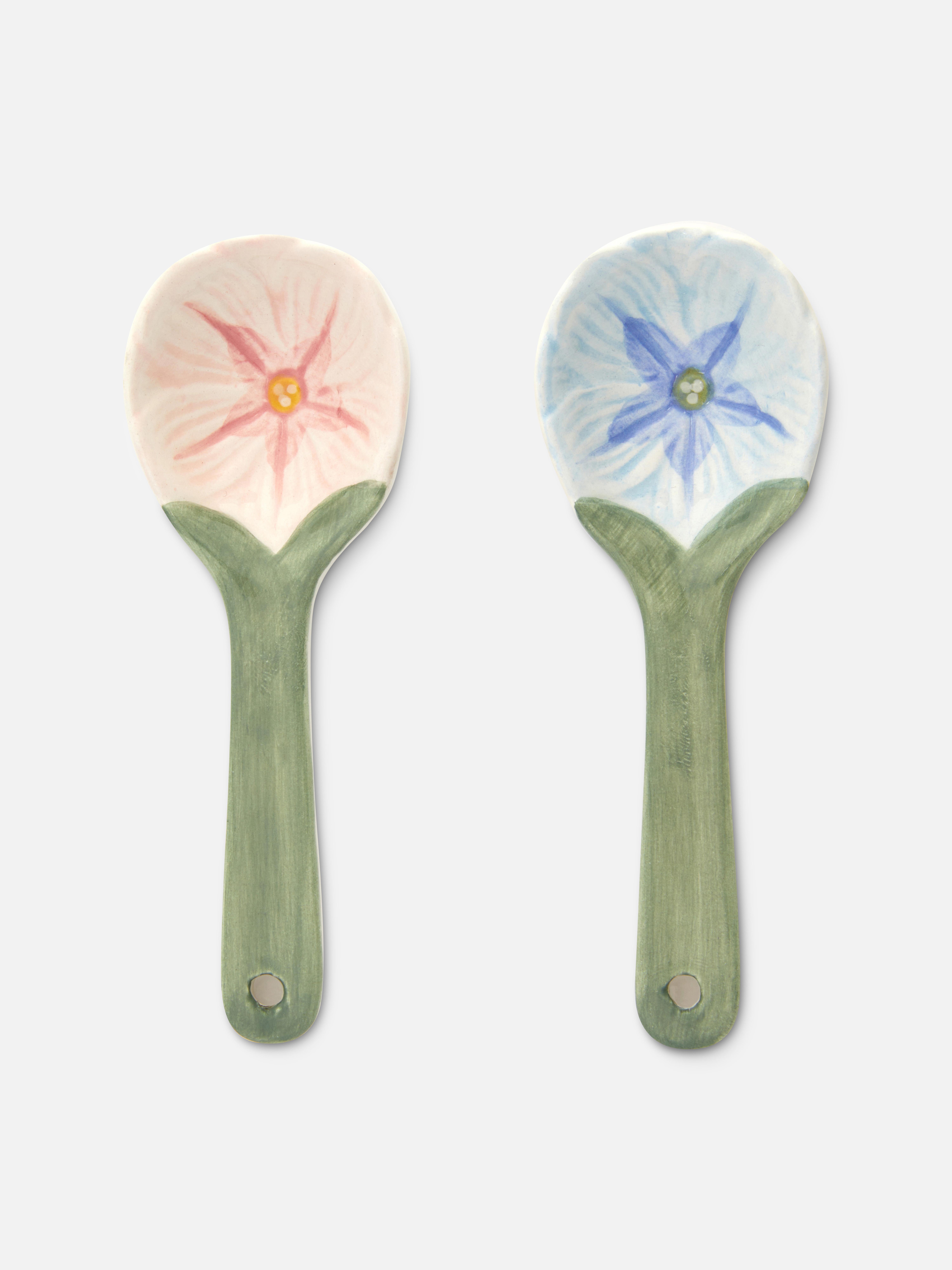 Keramiklöffel mit Blumenmuster, 2er-Pack