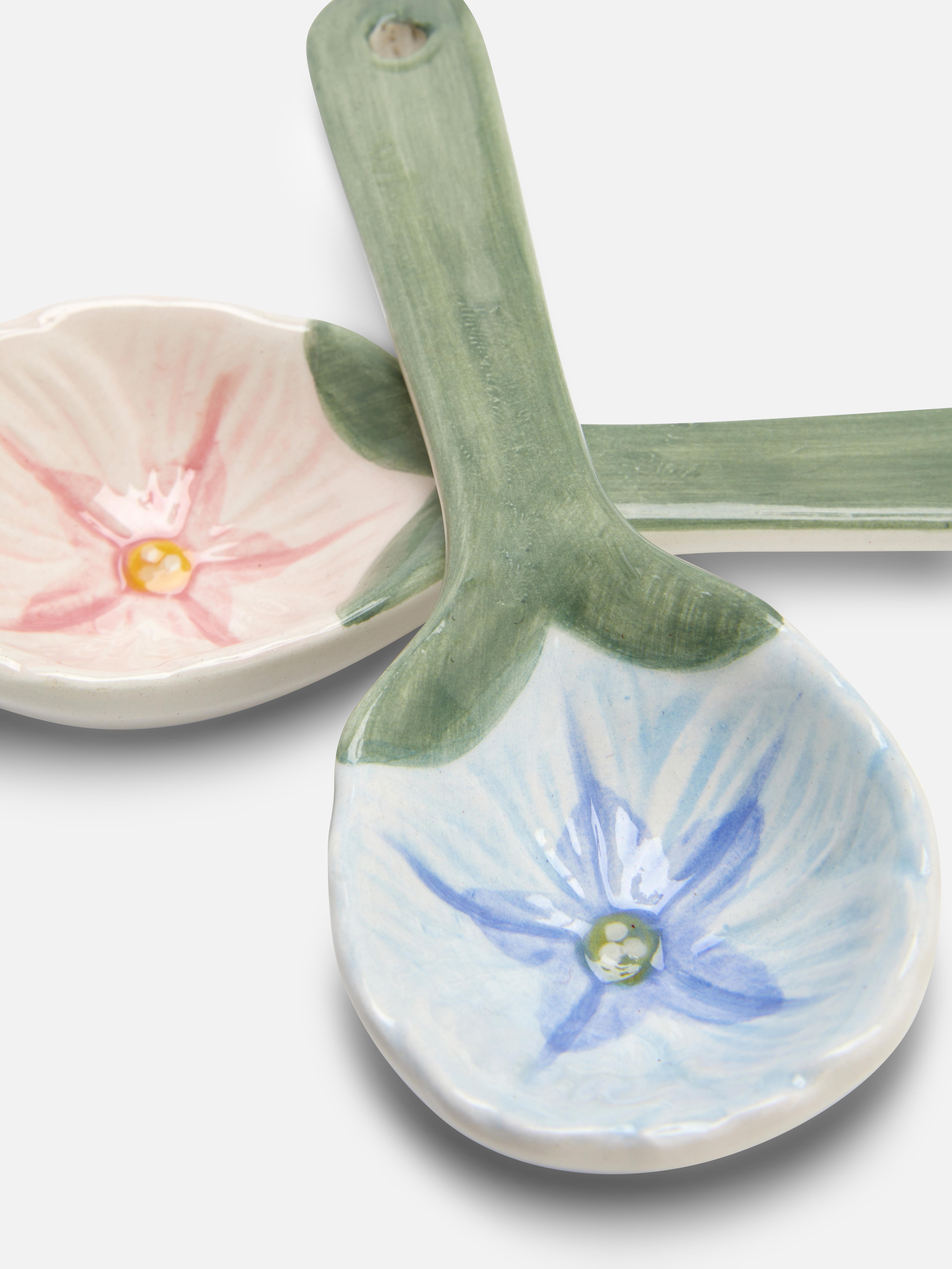 Keramiklöffel mit Blumenmuster, 2er-Pack