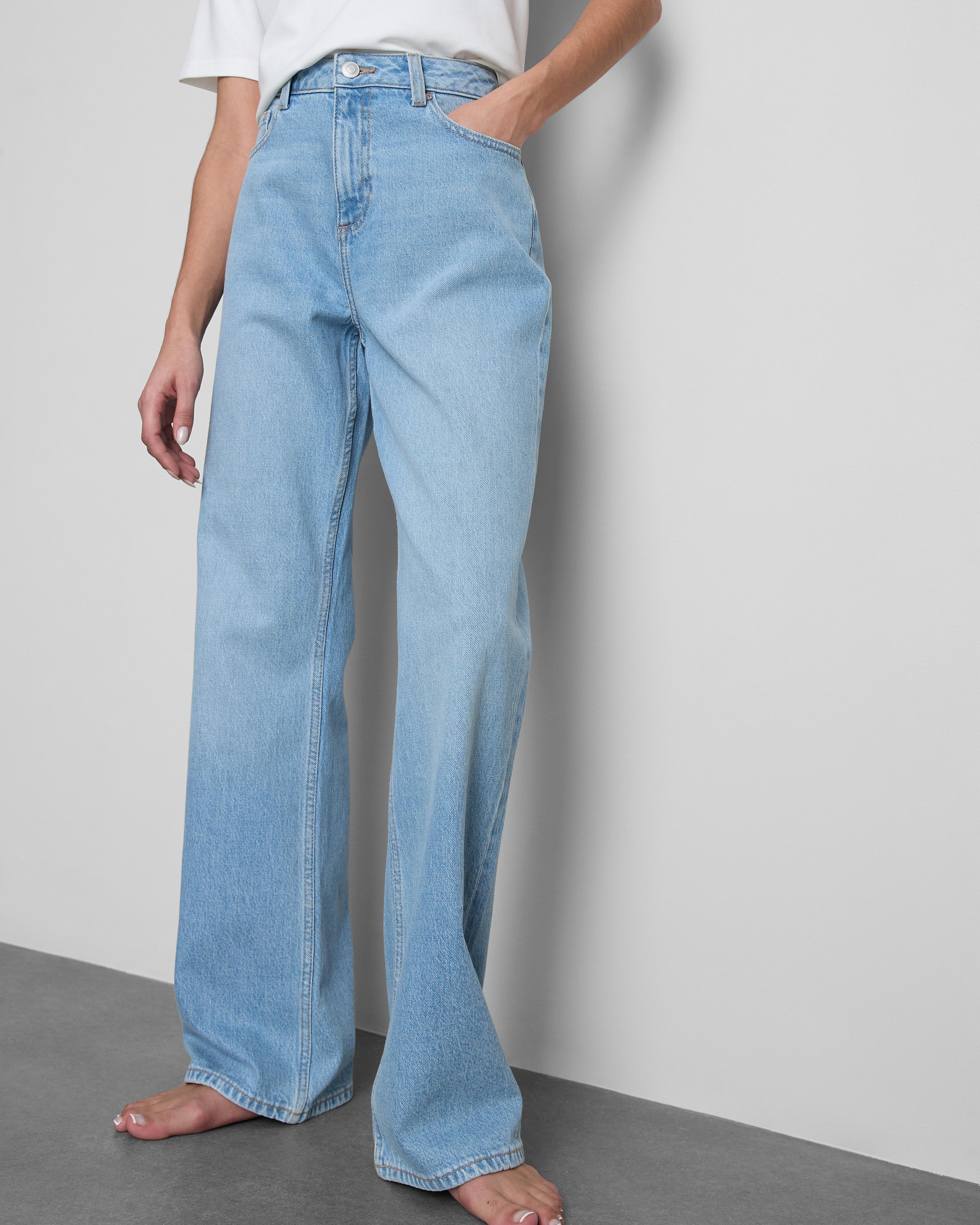 Džínsy s rovnými nohavicami a vysokým pásom Modrá