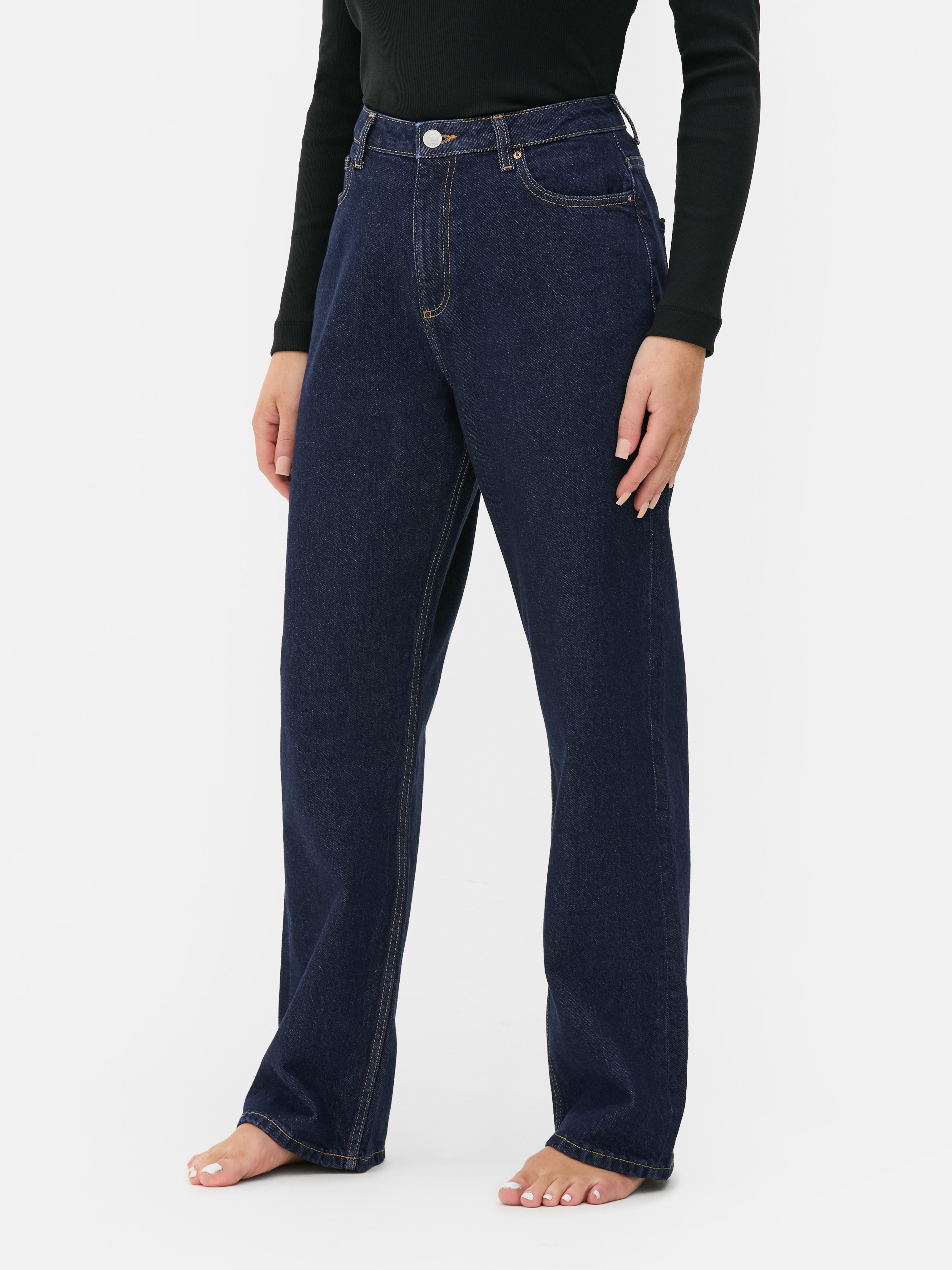 Straight Leg Denim Jeans Dark Blue
