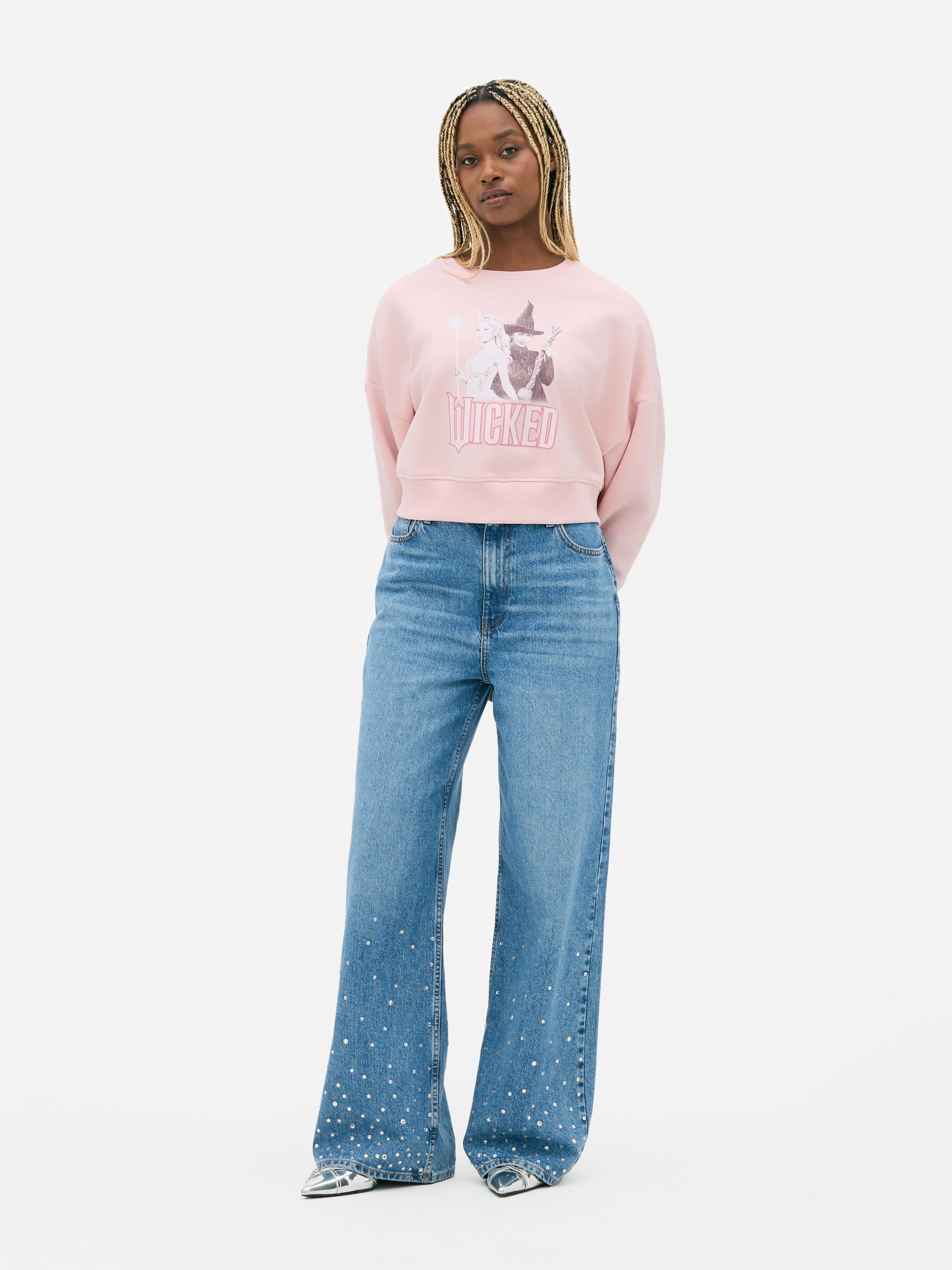 Women s Pink Wicked x Primark Glinda and Elphaba Crop Sweatshirt Penneys