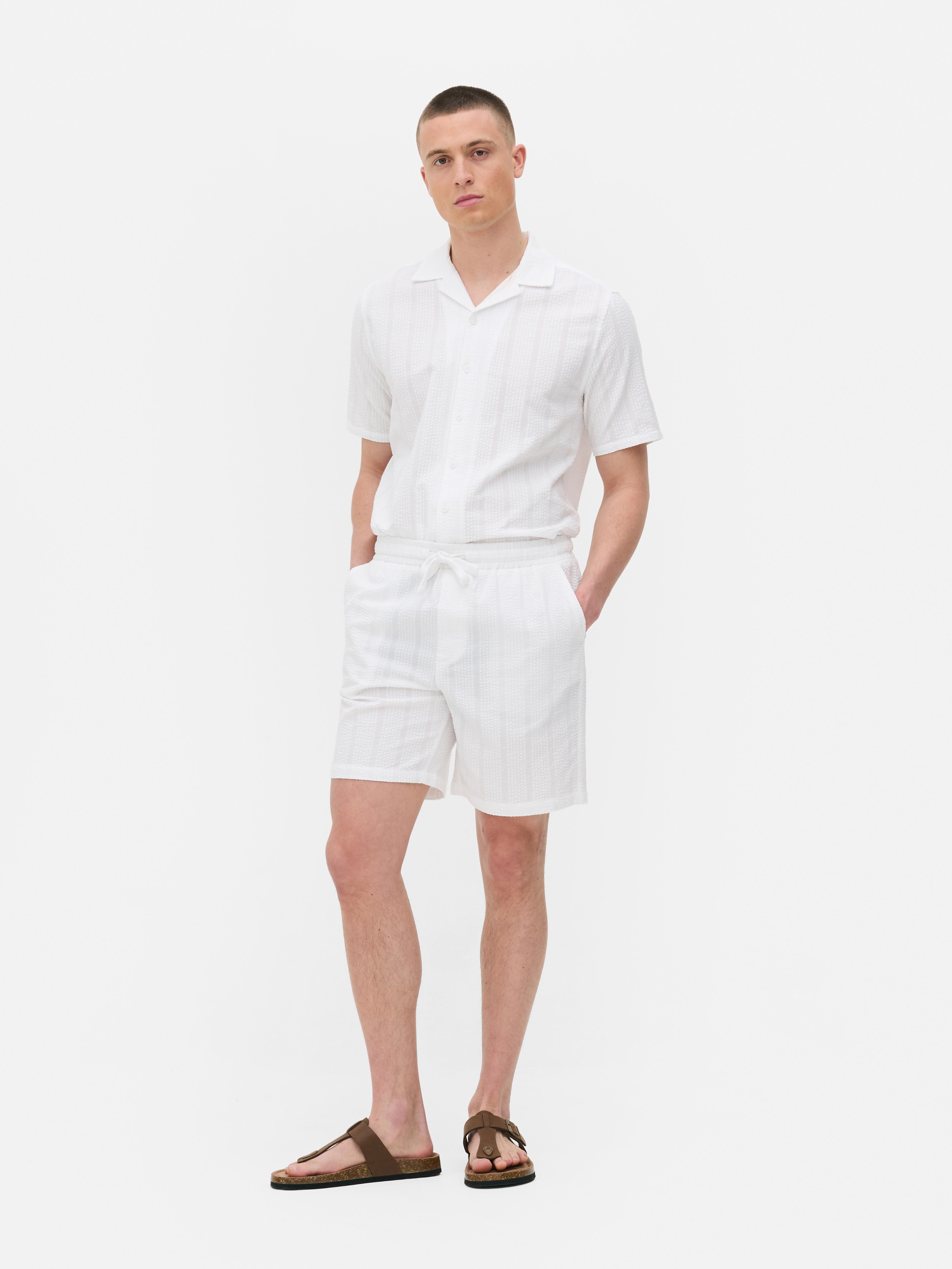 Co-ord Textured Seersucker Shorts White