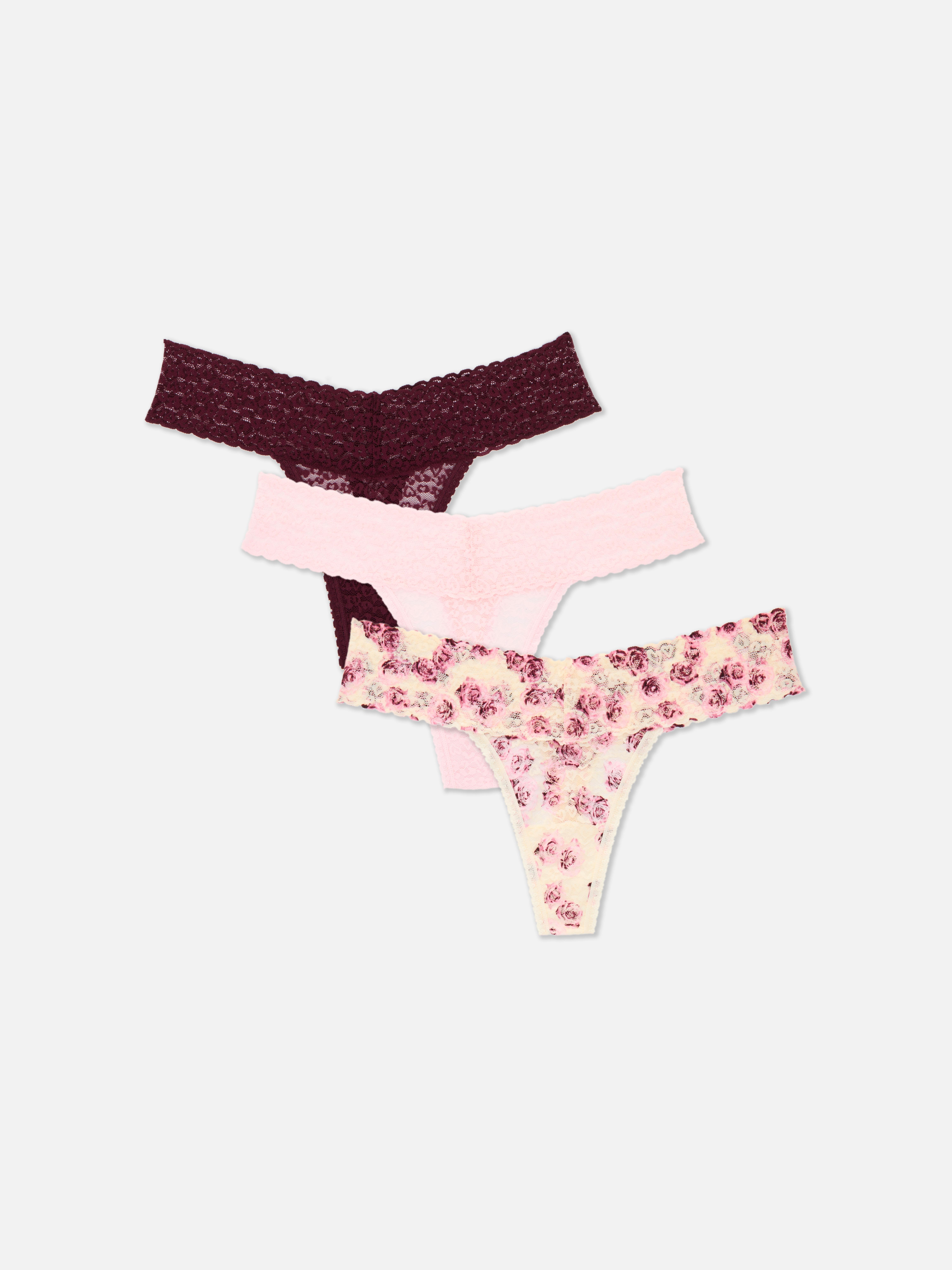 3pk Lace Bandeau Thong Plum