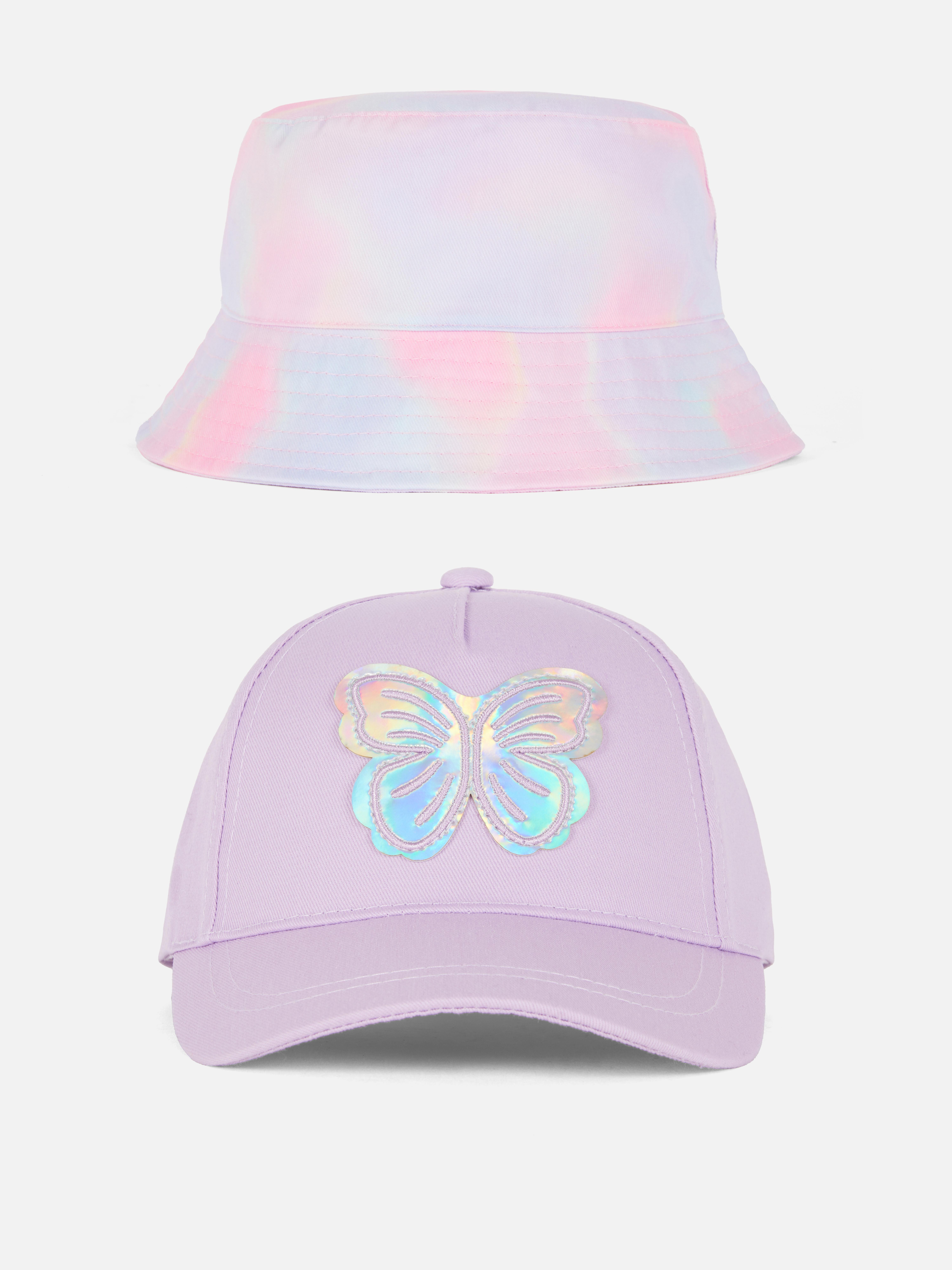 Butterfly Baseball Cap and Ombré Bucket Hat Set