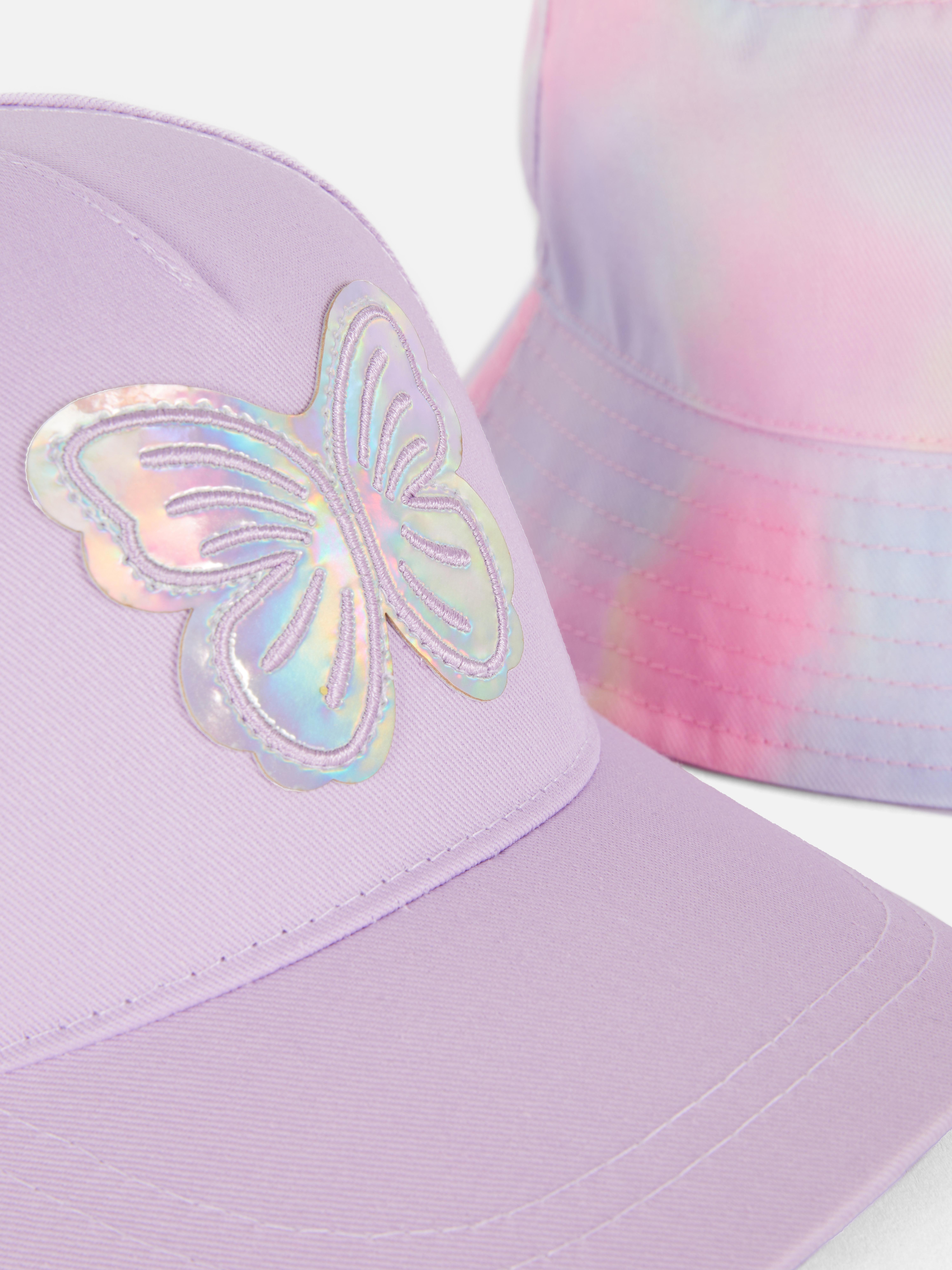Butterfly Baseball Cap and Ombré Bucket Hat Set
