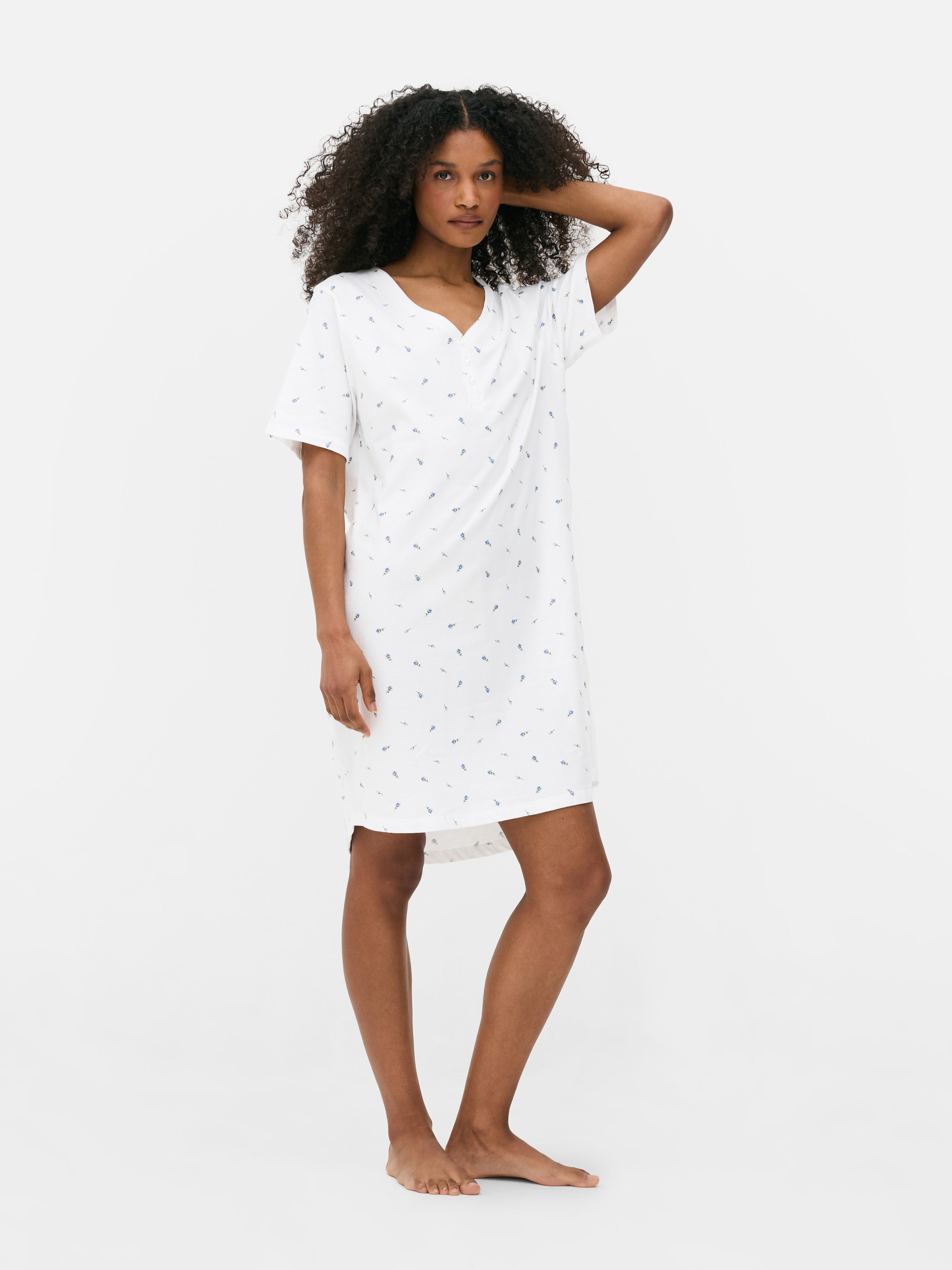 Jersey nachthemd met V-hals