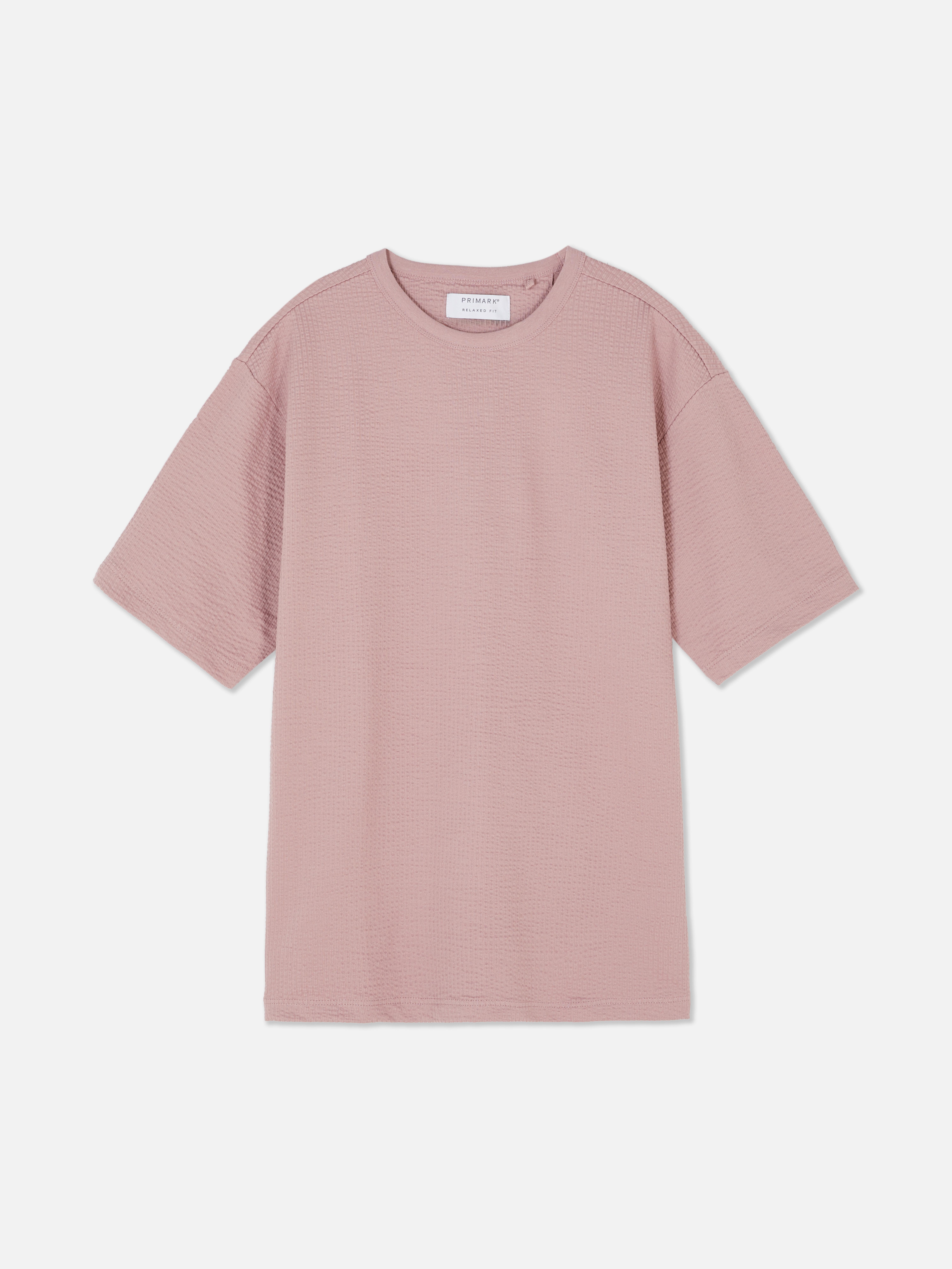 Luźny T-shirt z tkaniny seersucker