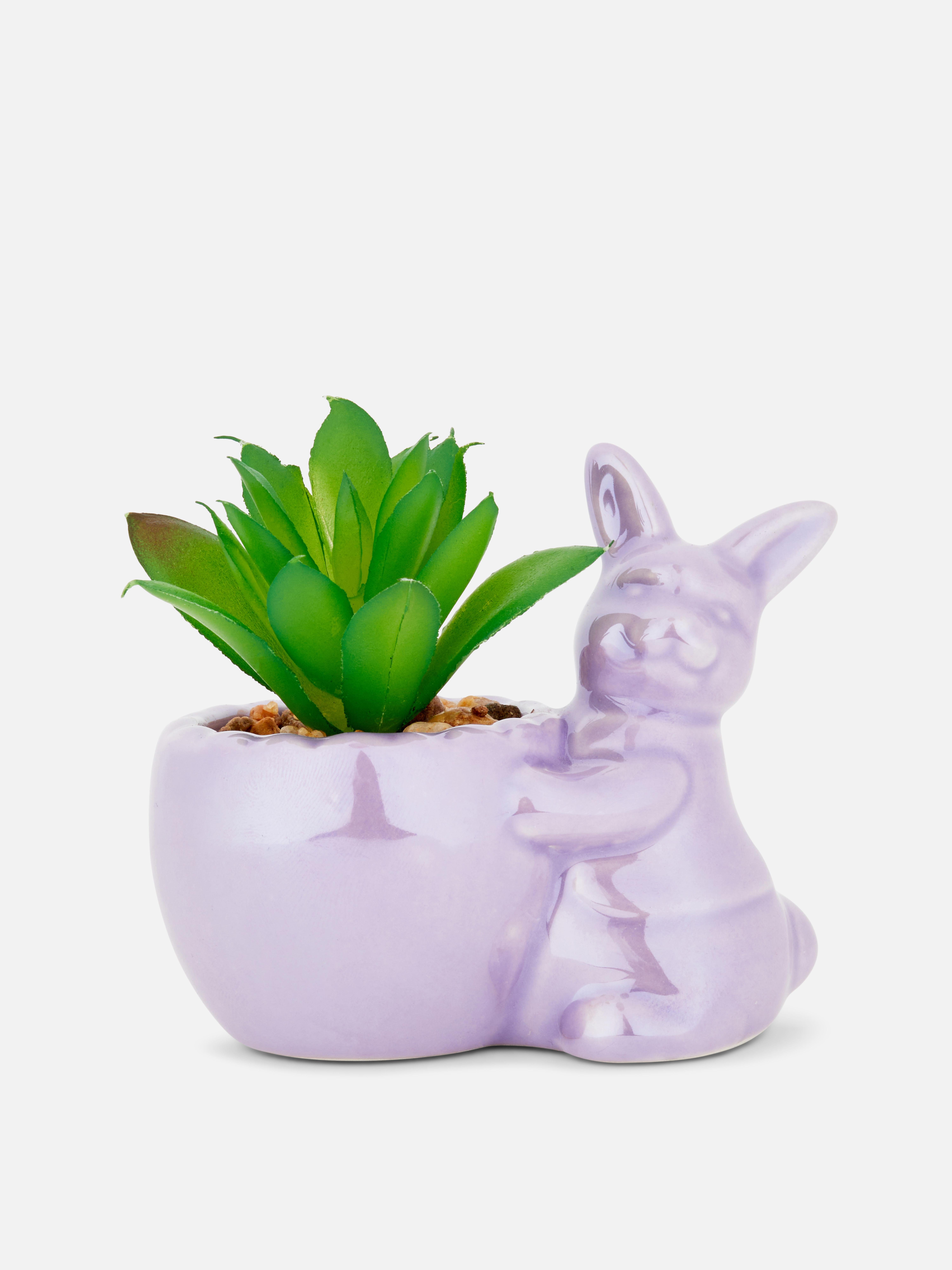 Suculenta artificial en maceta de conejito de Pascua