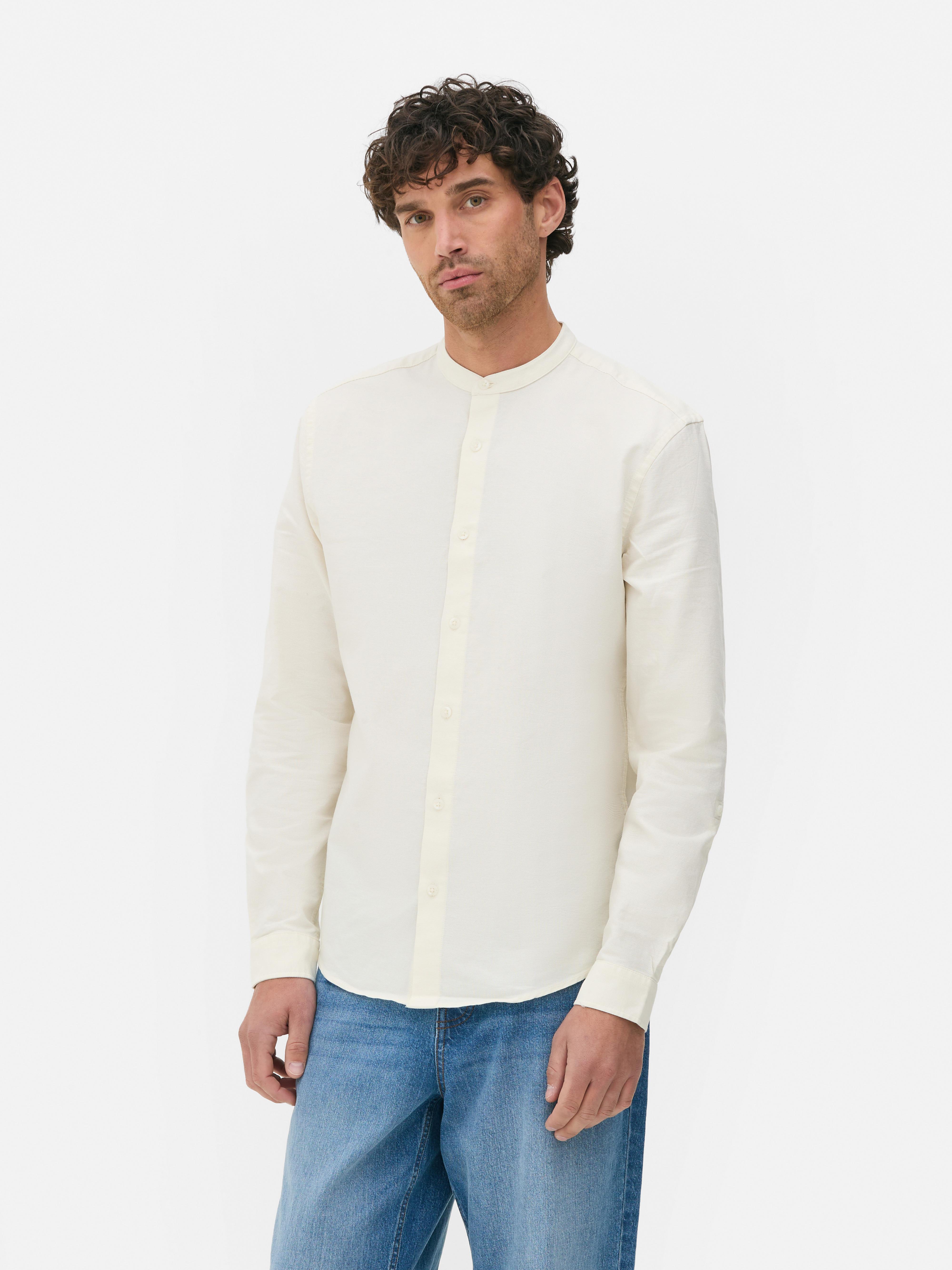 Chemise texturée à col grand-père