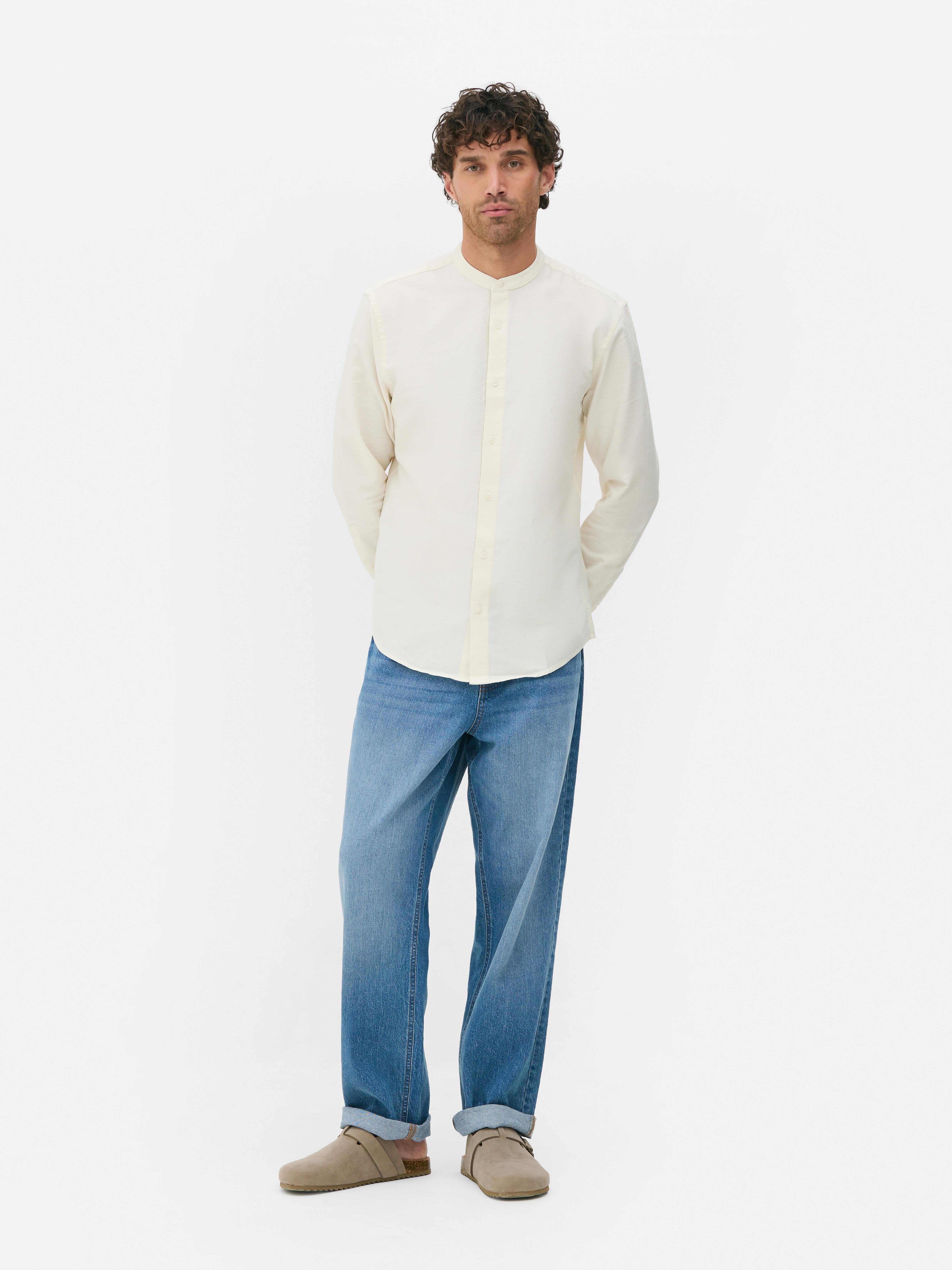 Textured Banded Collar Shirt