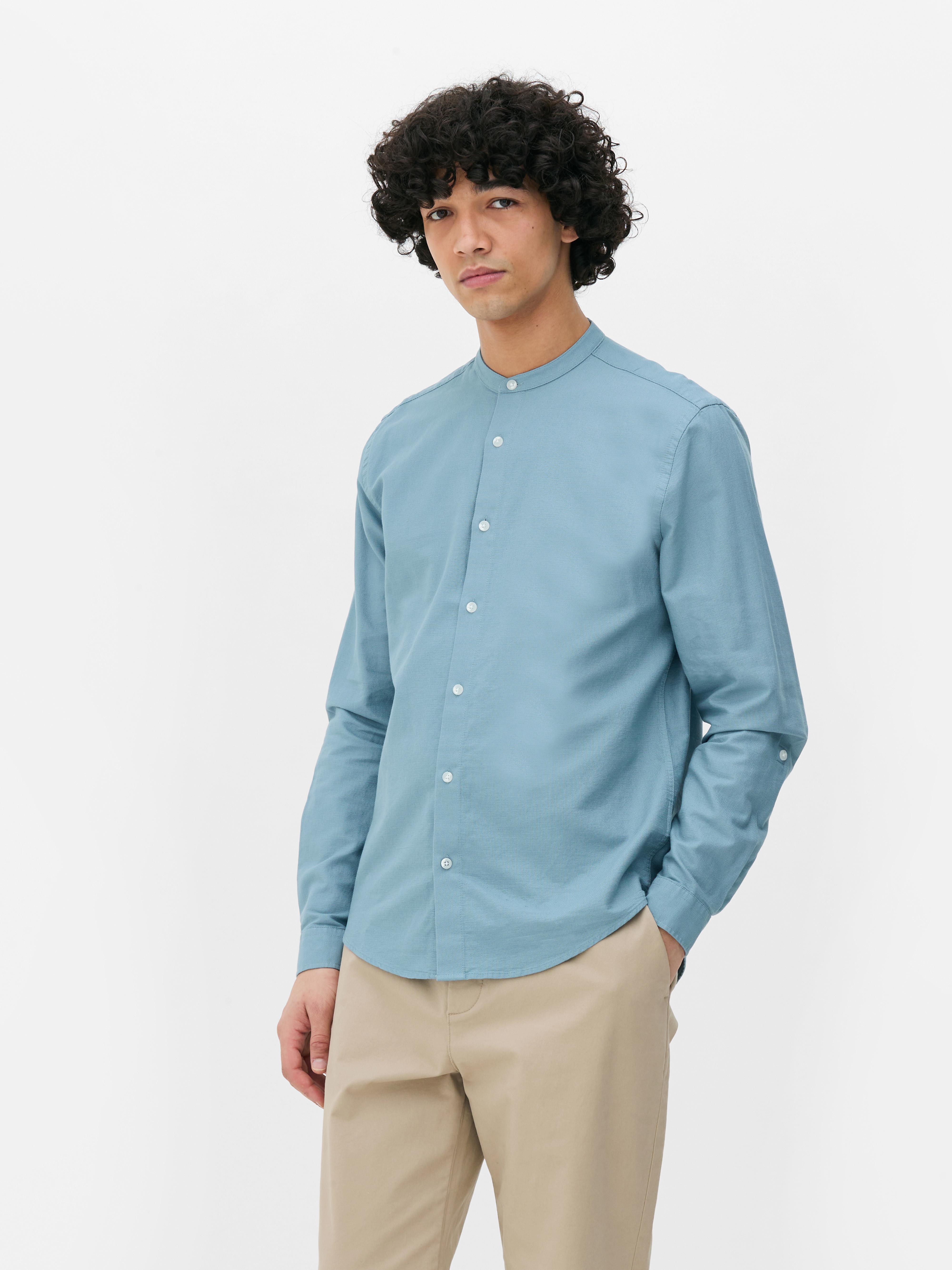 Textured Grandad Collar Shirt