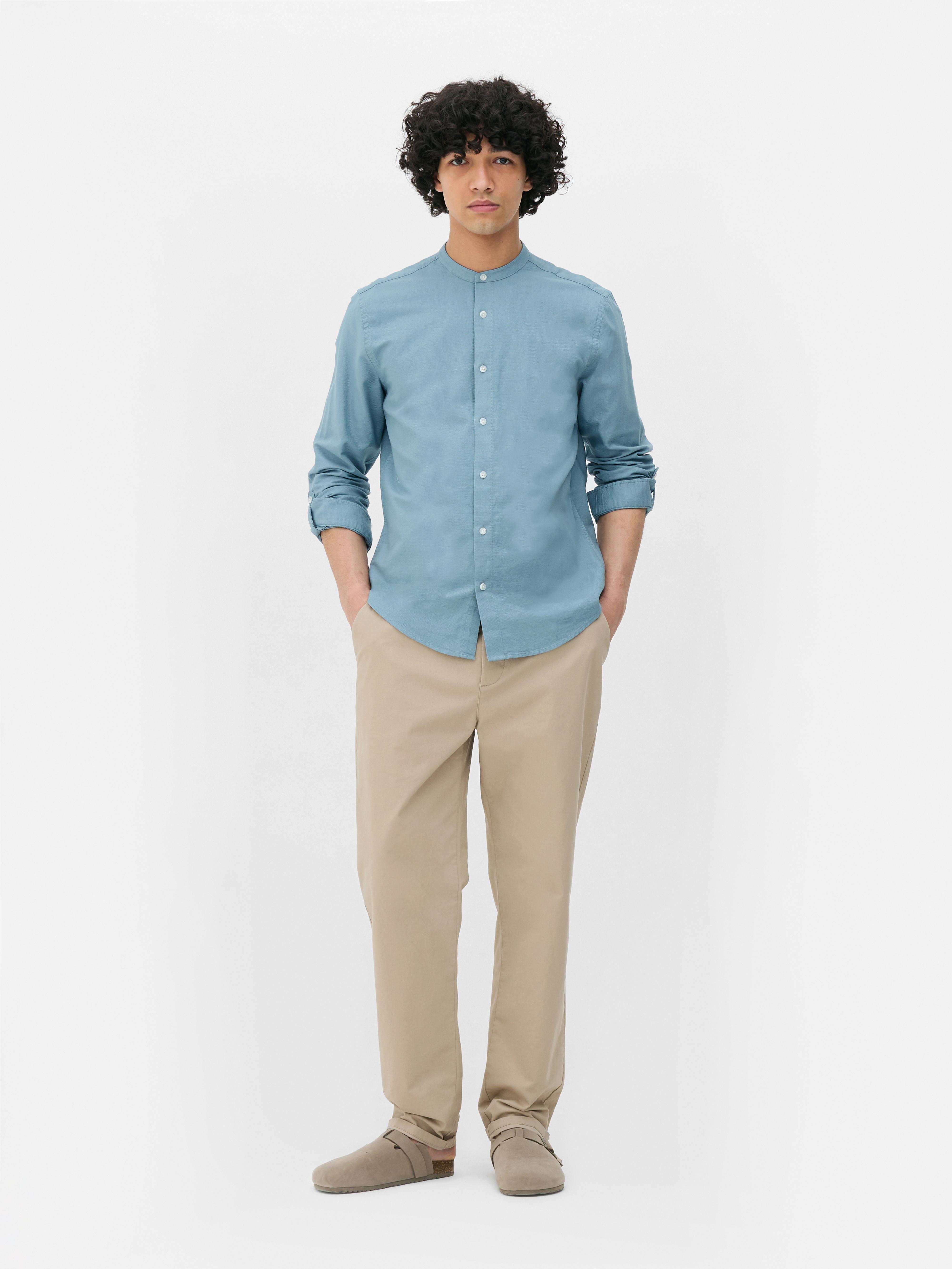 Textured Banded Collar Shirt