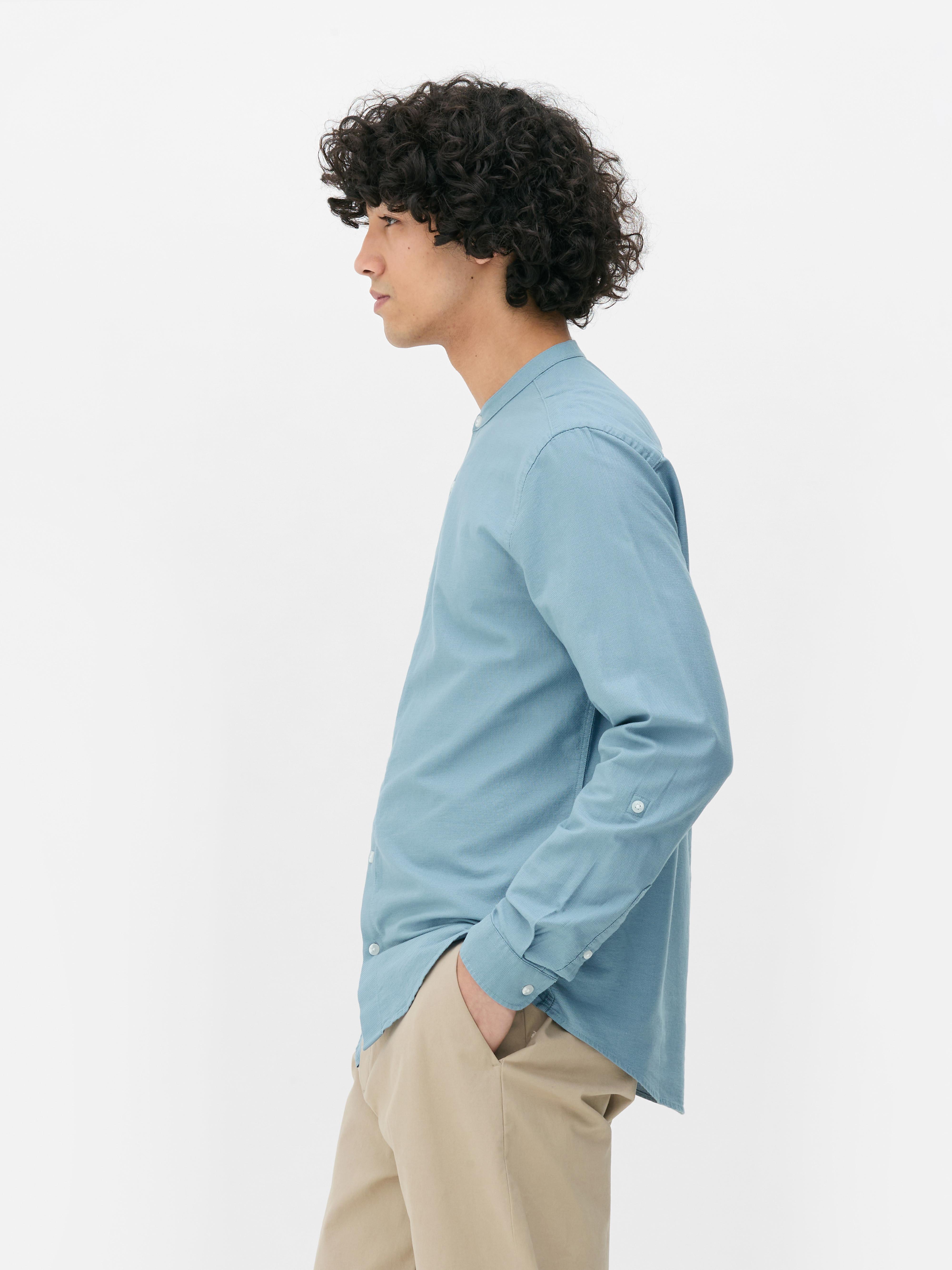 Textured Banded Collar Shirt