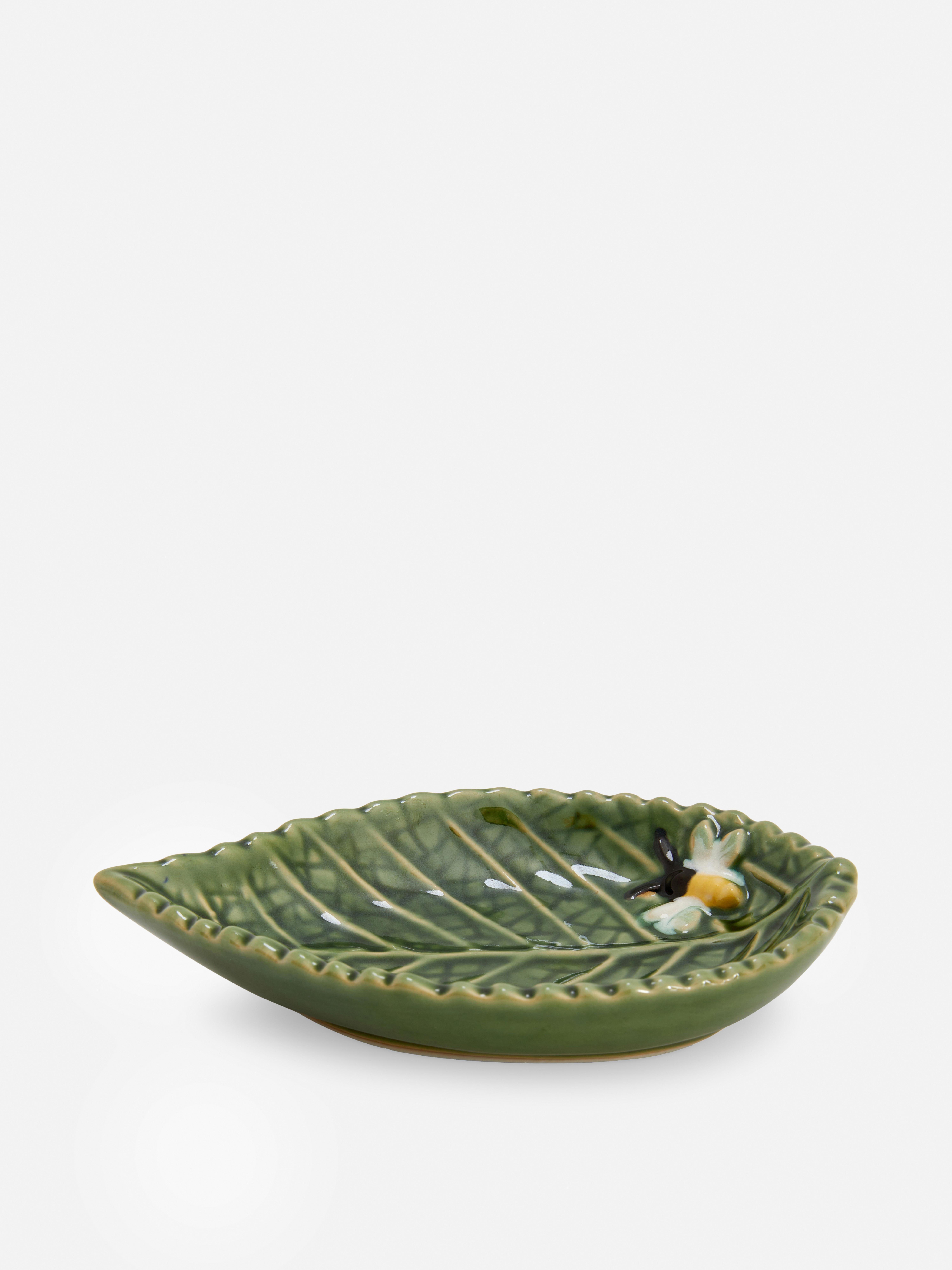 Vide-poches en céramique à motif feuille et insecte