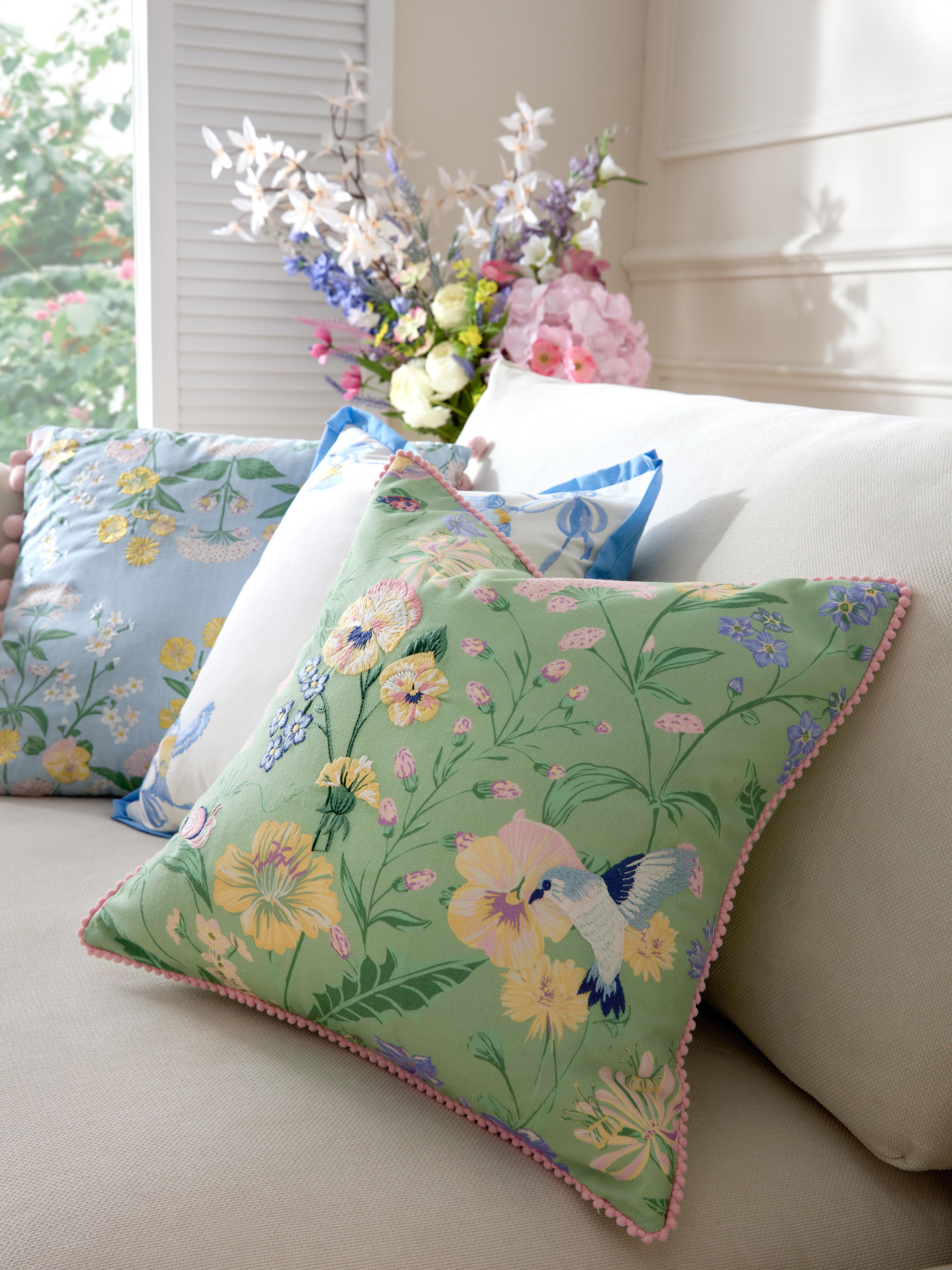 Embroidered Meadow Print Cushion