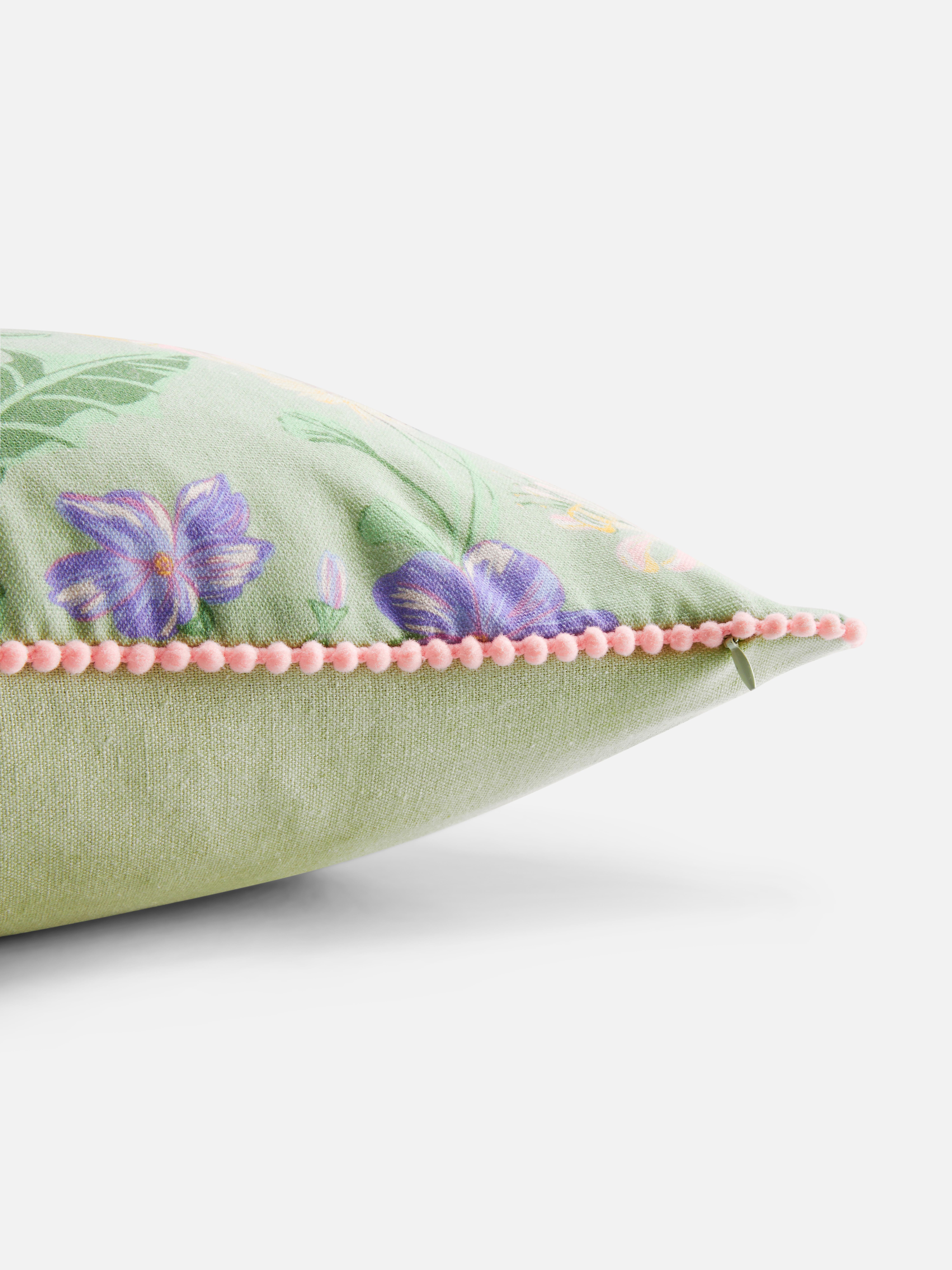 Embroidered Meadow Print Cushion
