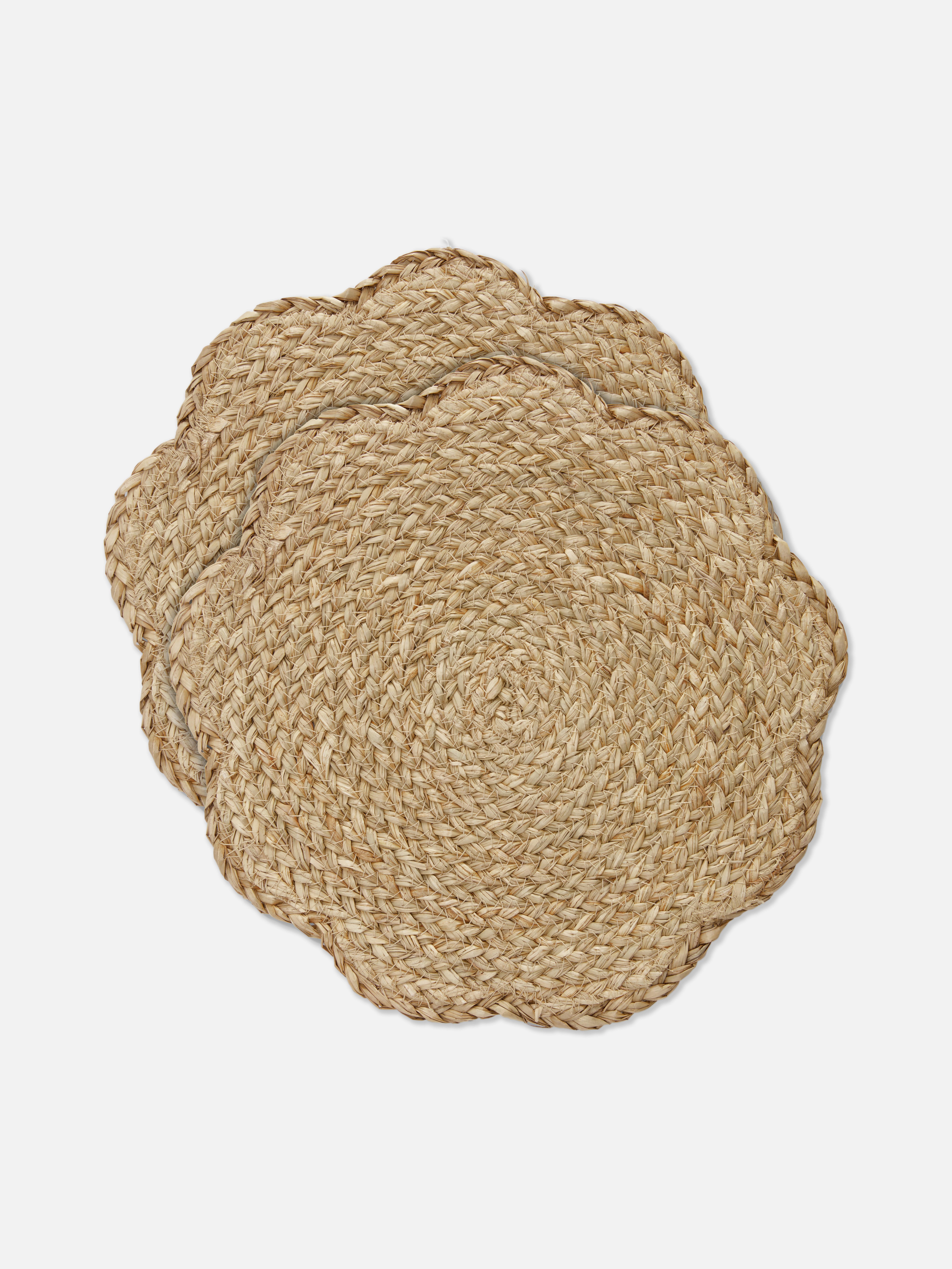 2pk Scalloped Rattan Placemats