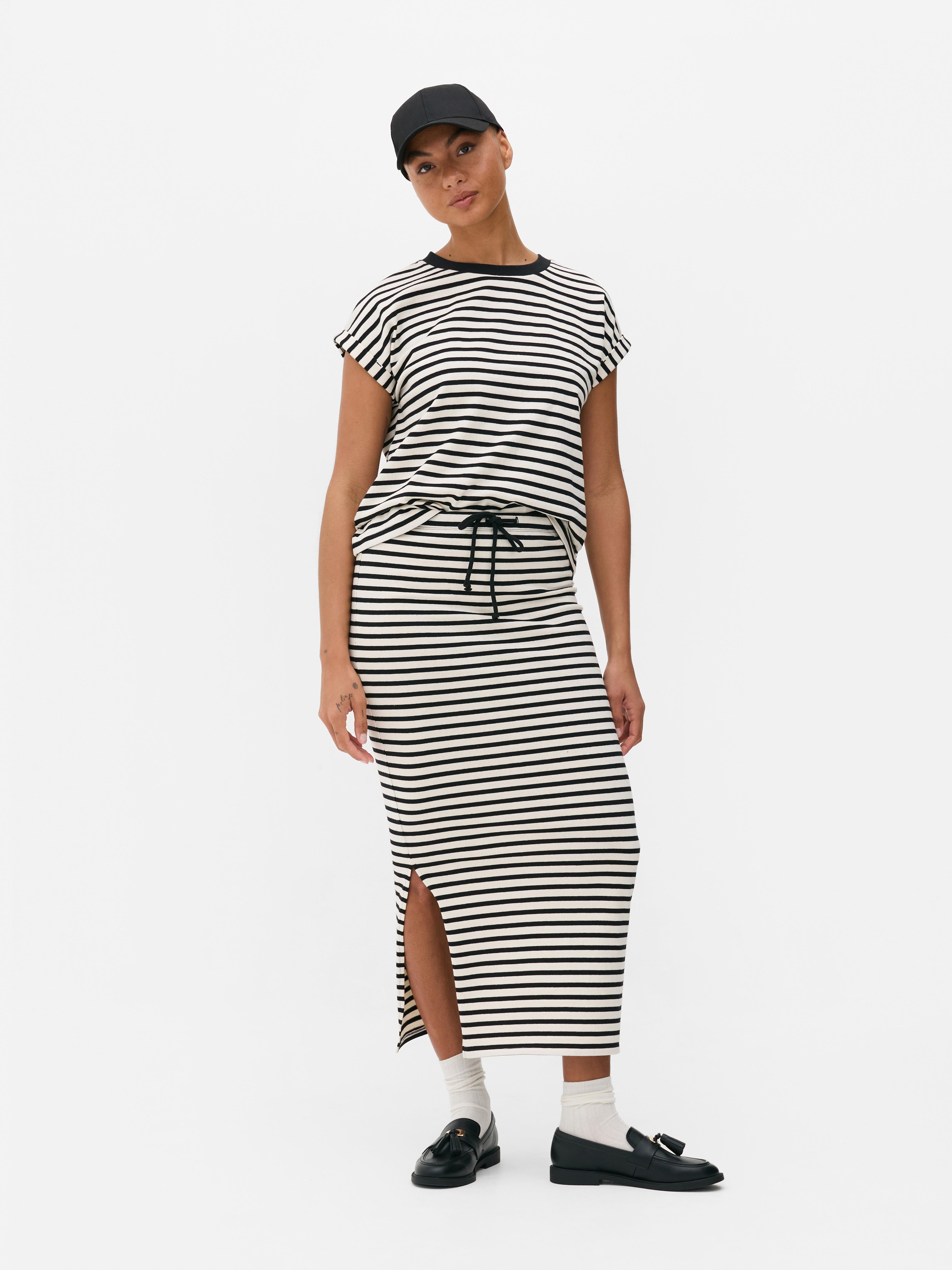 Co-ord Striped Split Hem Midi Skirt