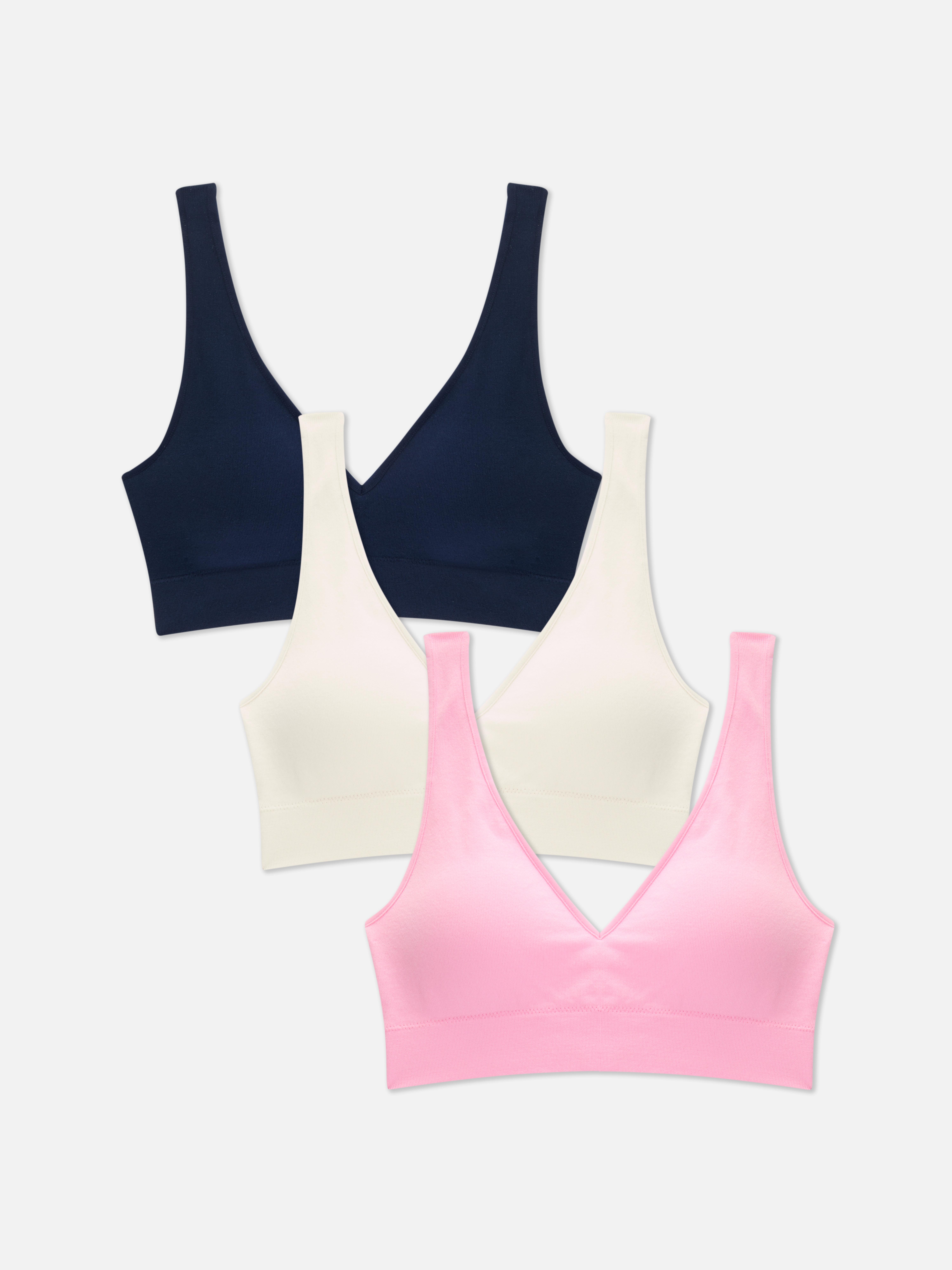 Brnmxoke 3PC Womens Wireless Bras V Neck Comfortable Bralette Supportive Tshirt Bra No Underwire Seamless Push Up Everyday Bras Pink S