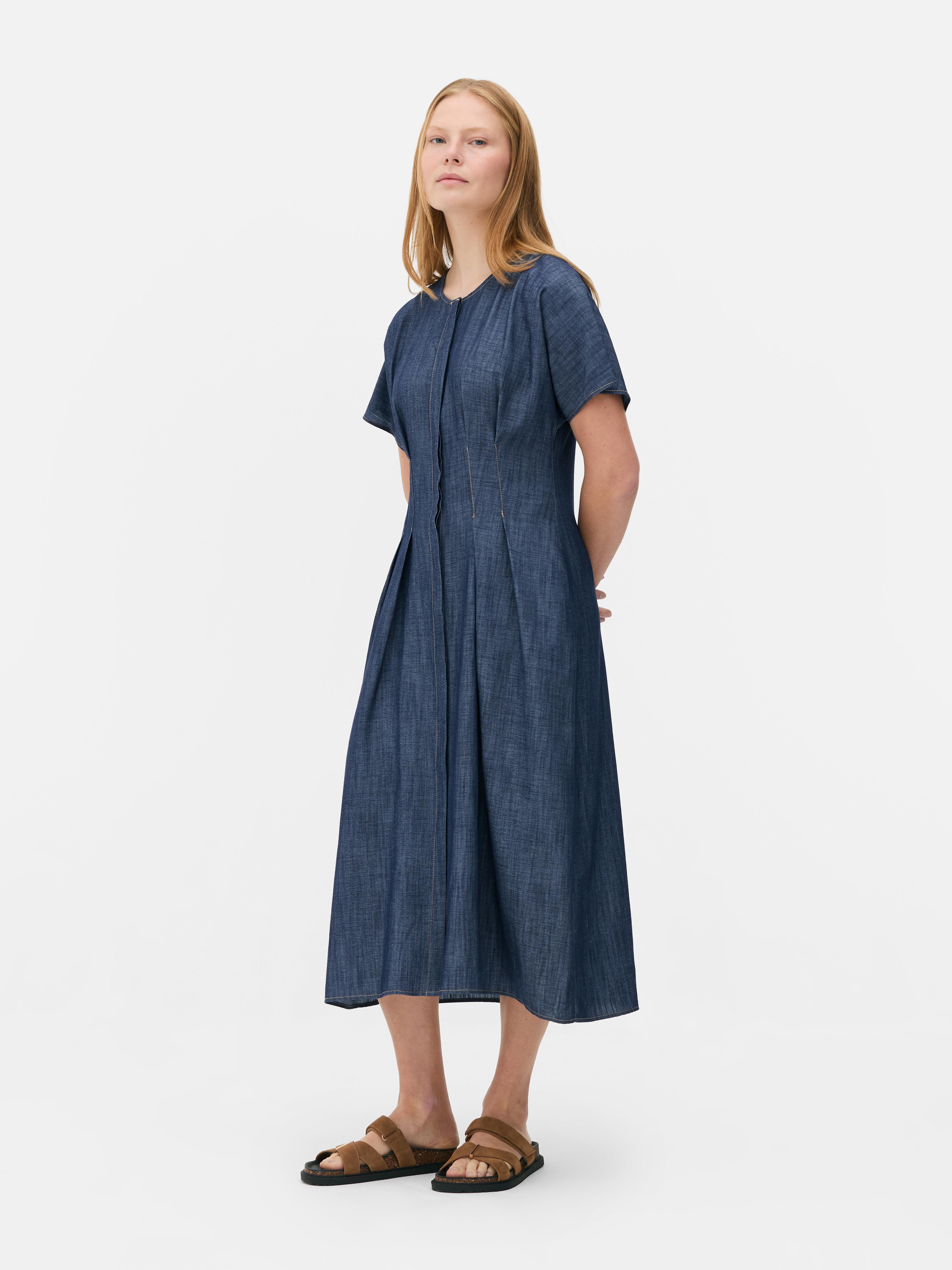 The Edit Chambray Pleated Dress