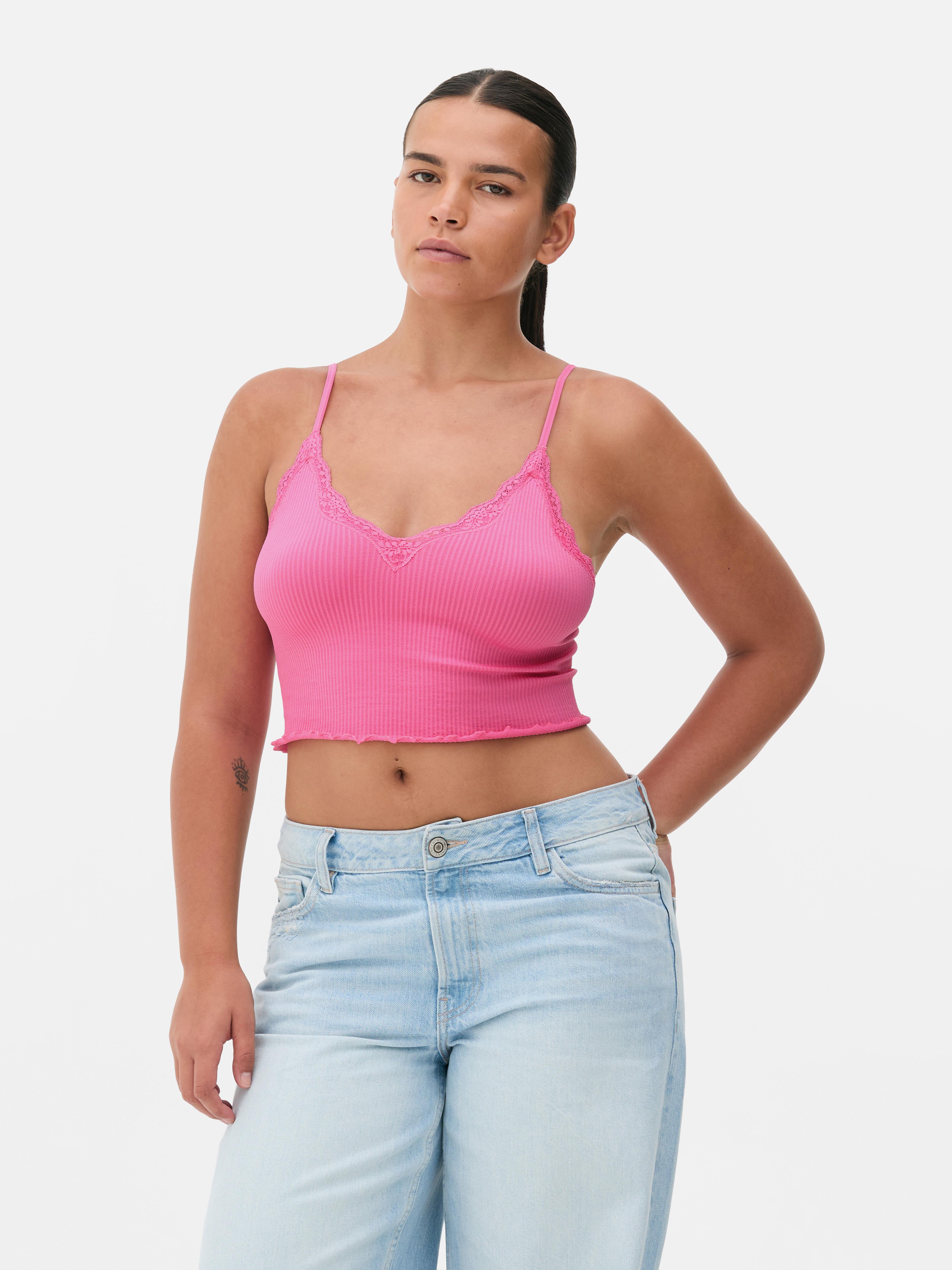 Women's Pink Ribbed Lace Trim Cami | Primark