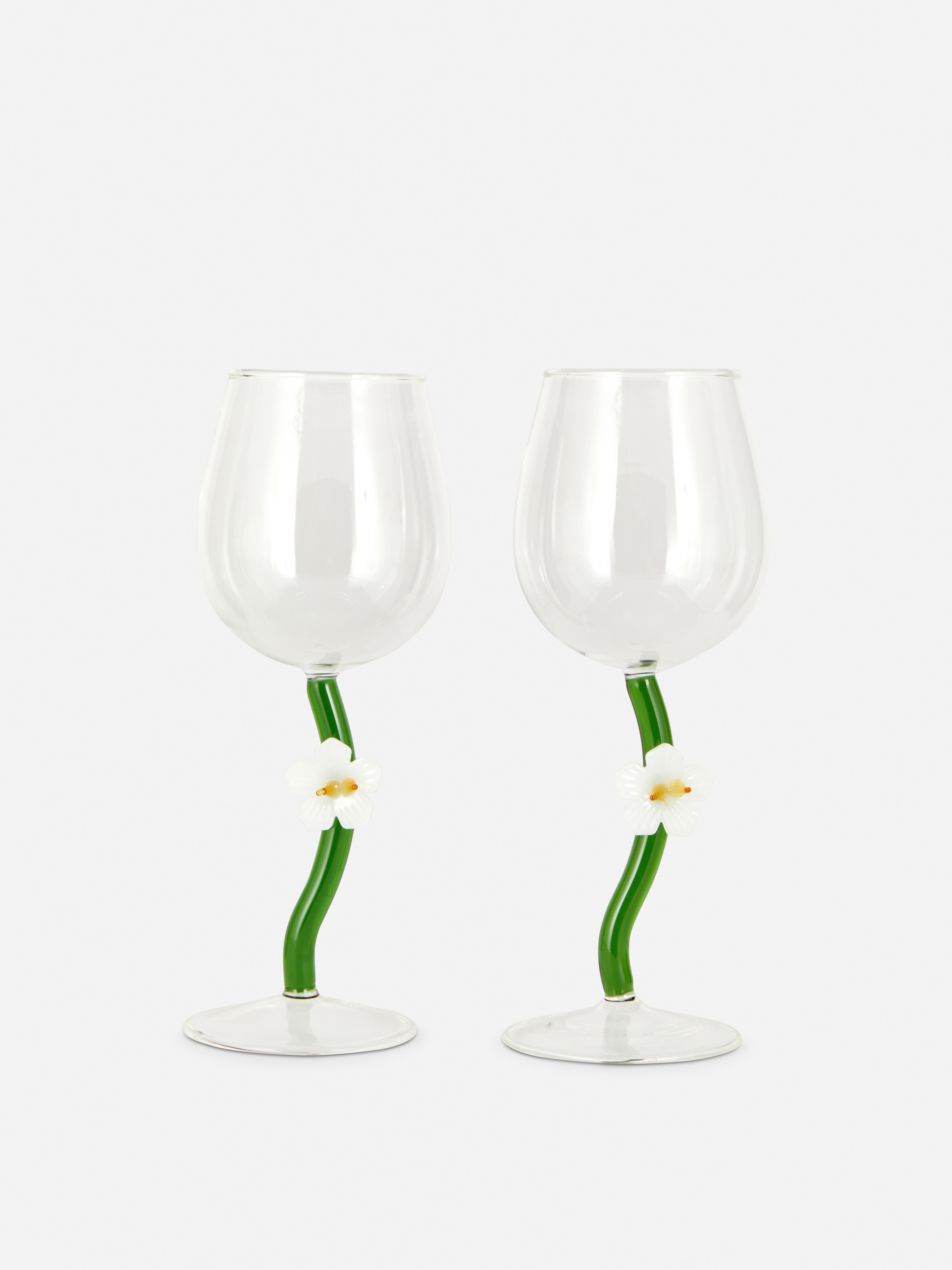 2pk Flower Stem Wine Glasses