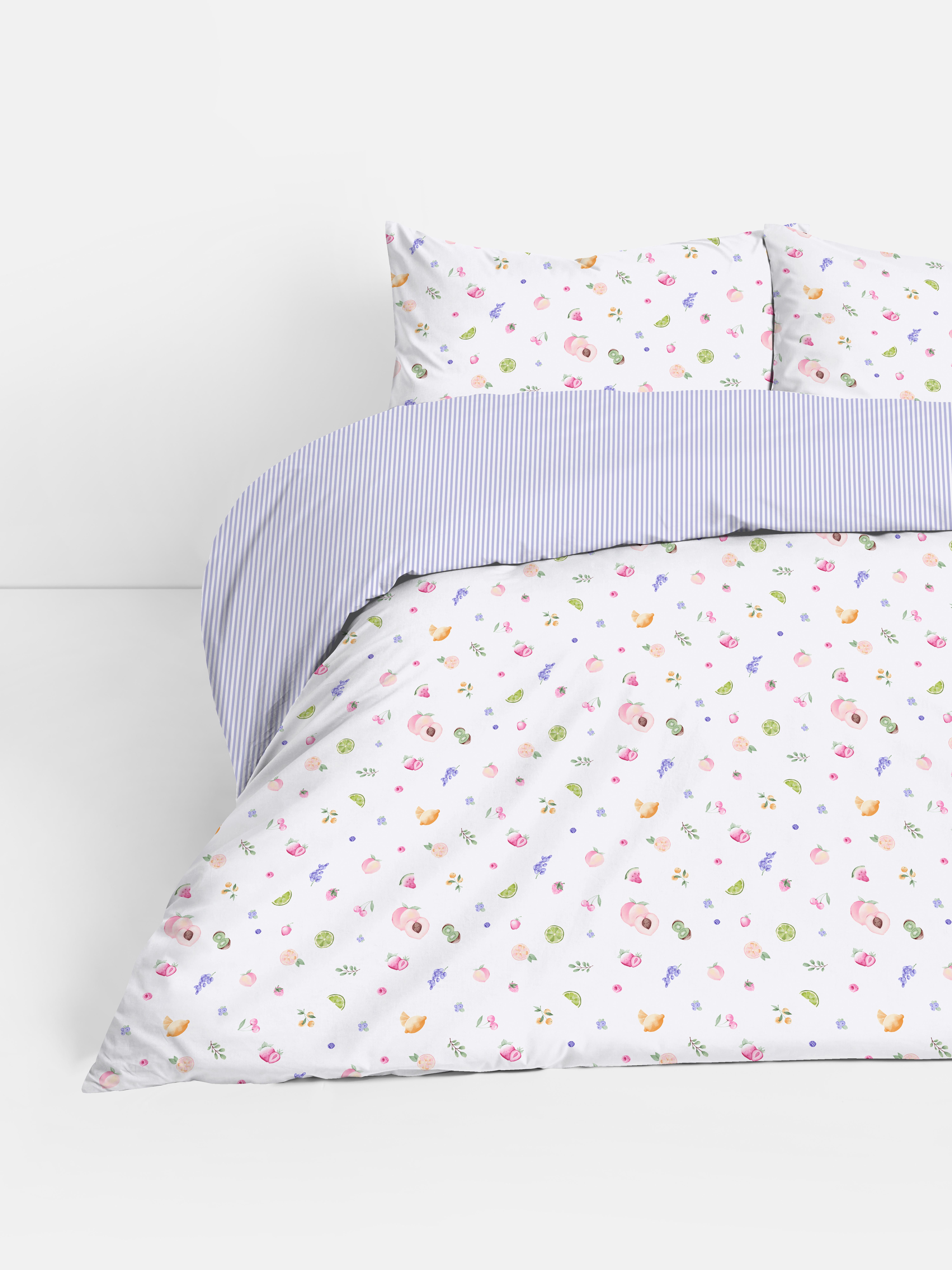Conjunto capa adredão casal frutas reversível