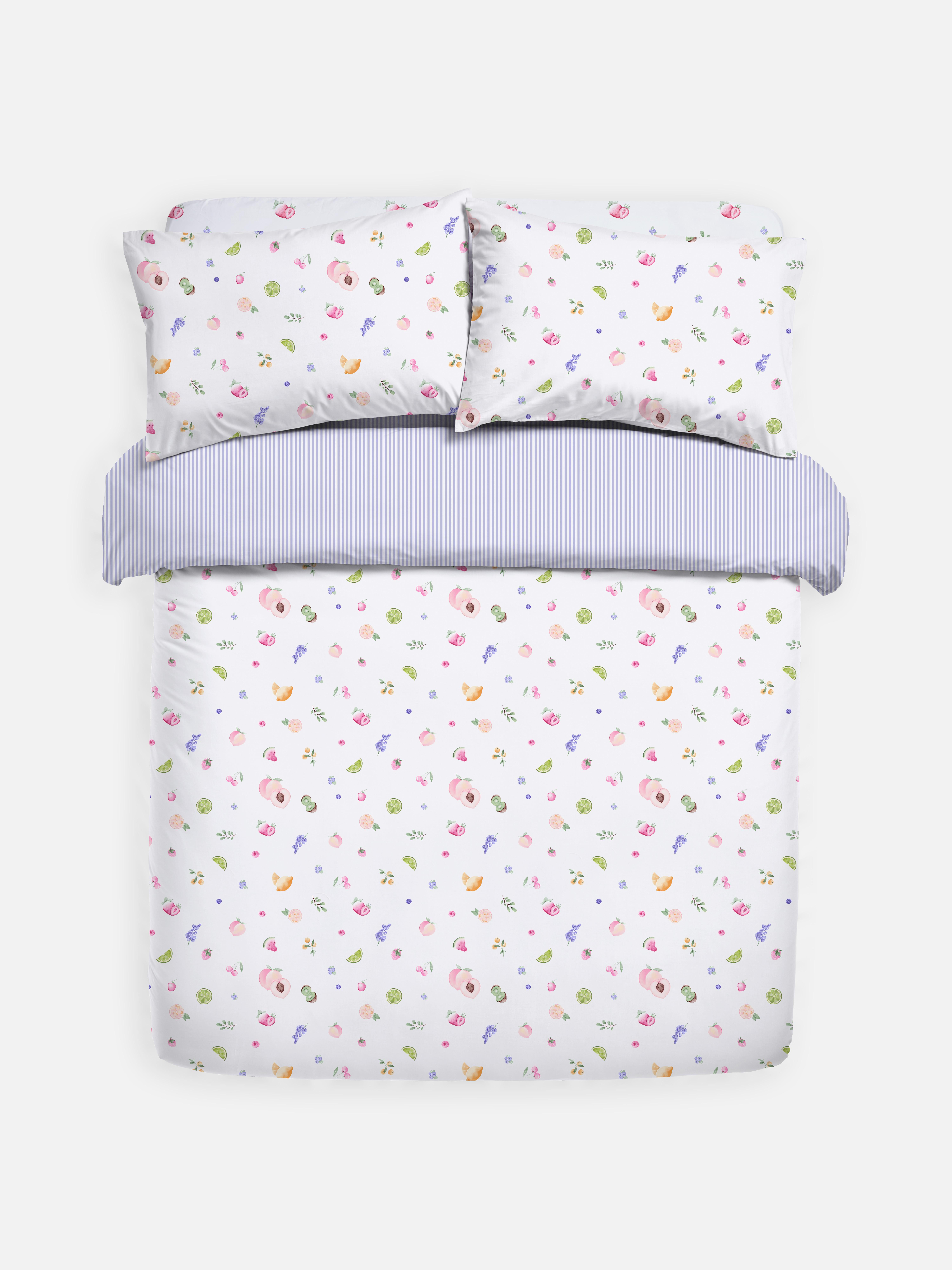 Conjunto capa adredão casal frutas reversível
