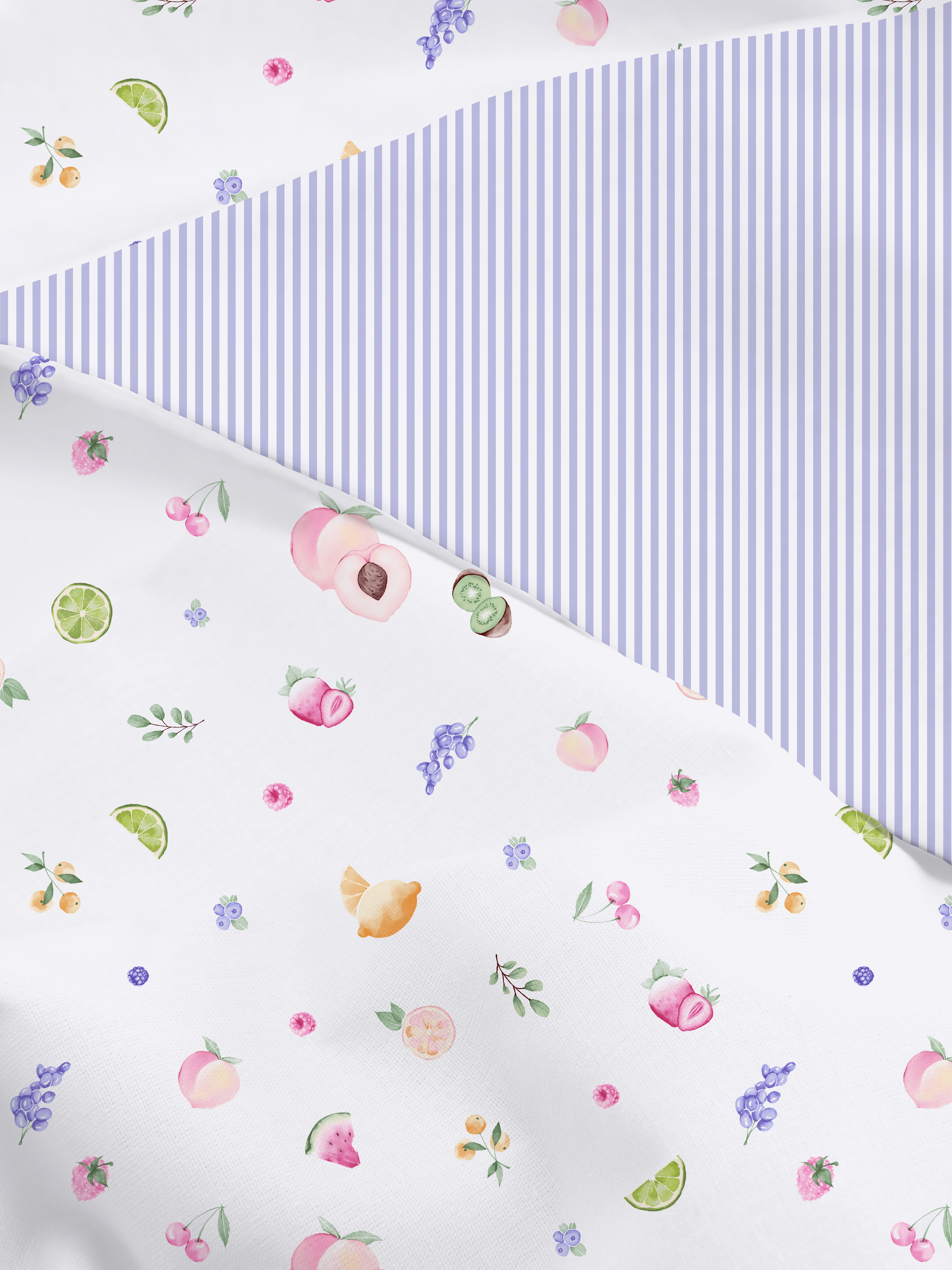Conjunto capa adredão casal frutas reversível