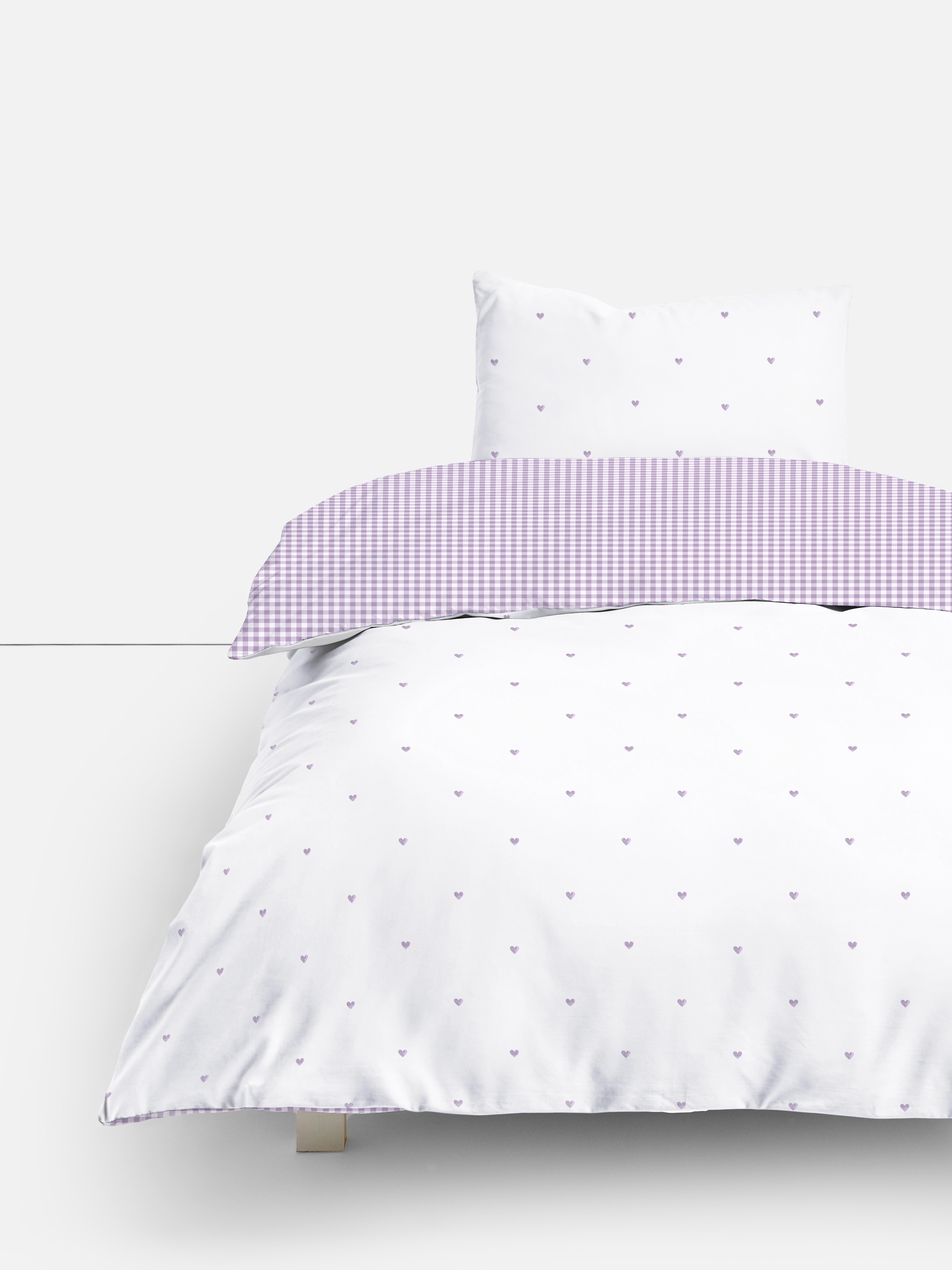 Reversible Gingham and Heart Single Duvet Cover Set