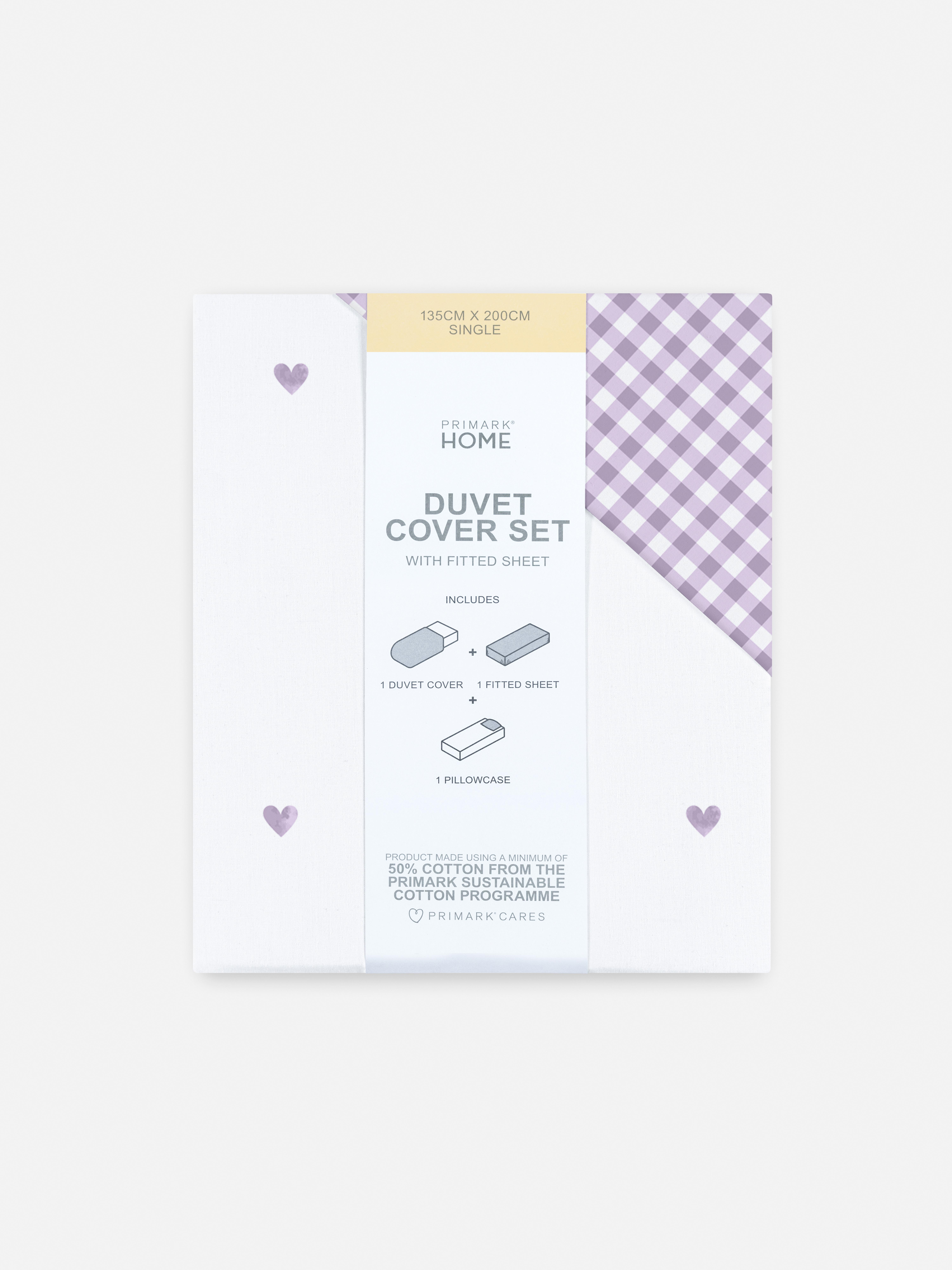 Gingham Heart Single Duvet Cover Set