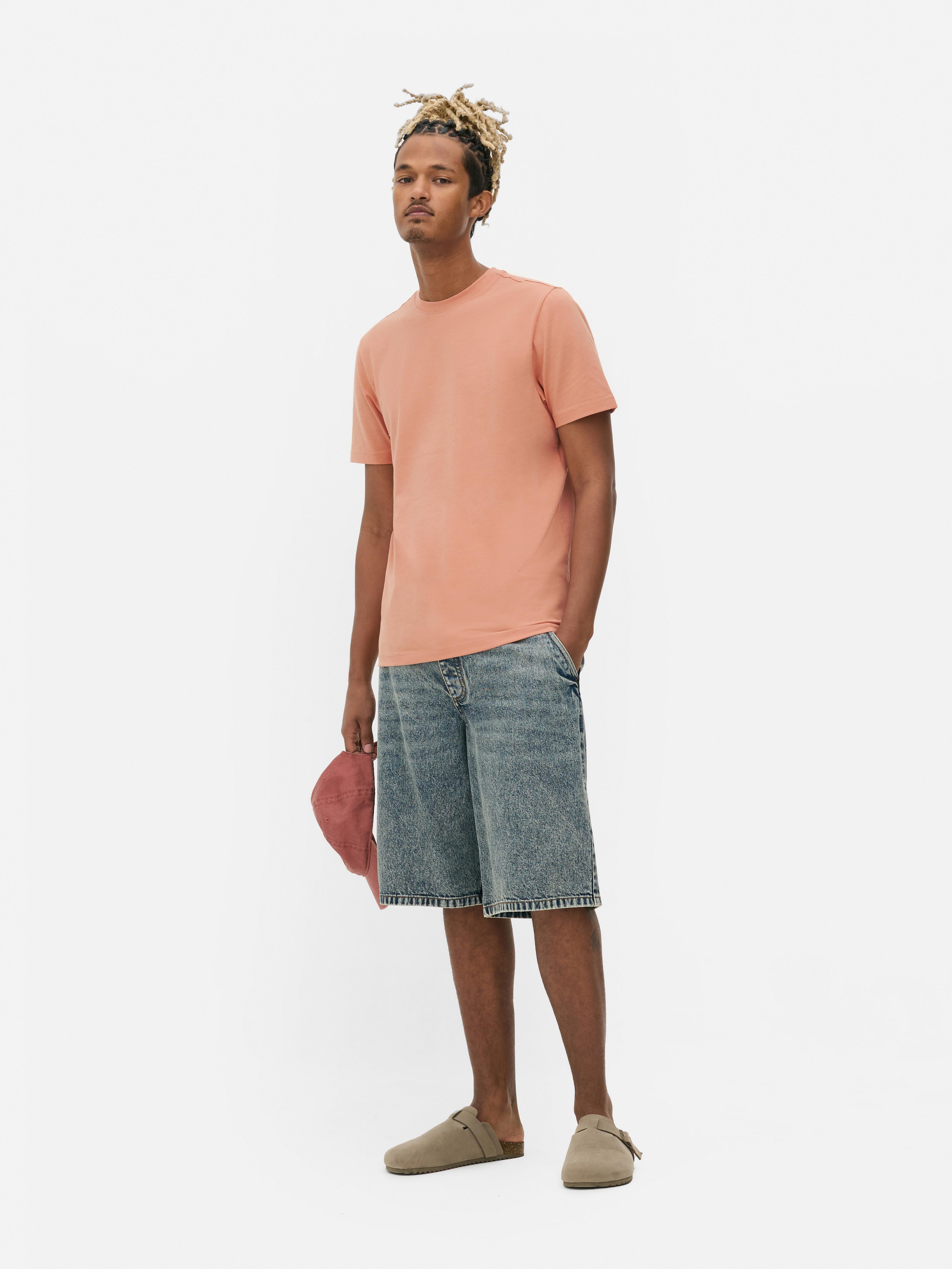 Slimfit T-shirt van voornamelijk katoen Koraalkleurig