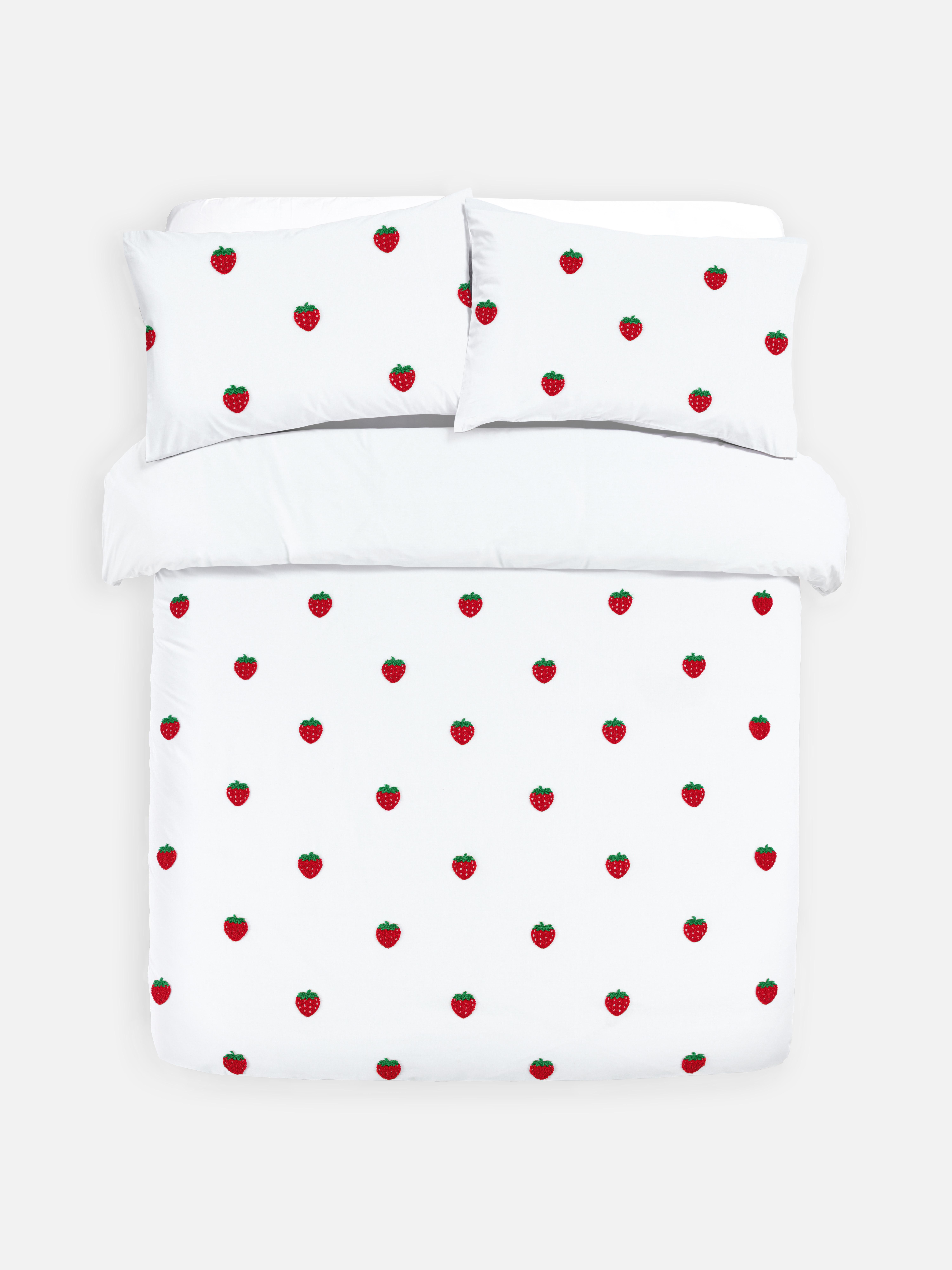 Conjunto capa edredão casal morango tufado