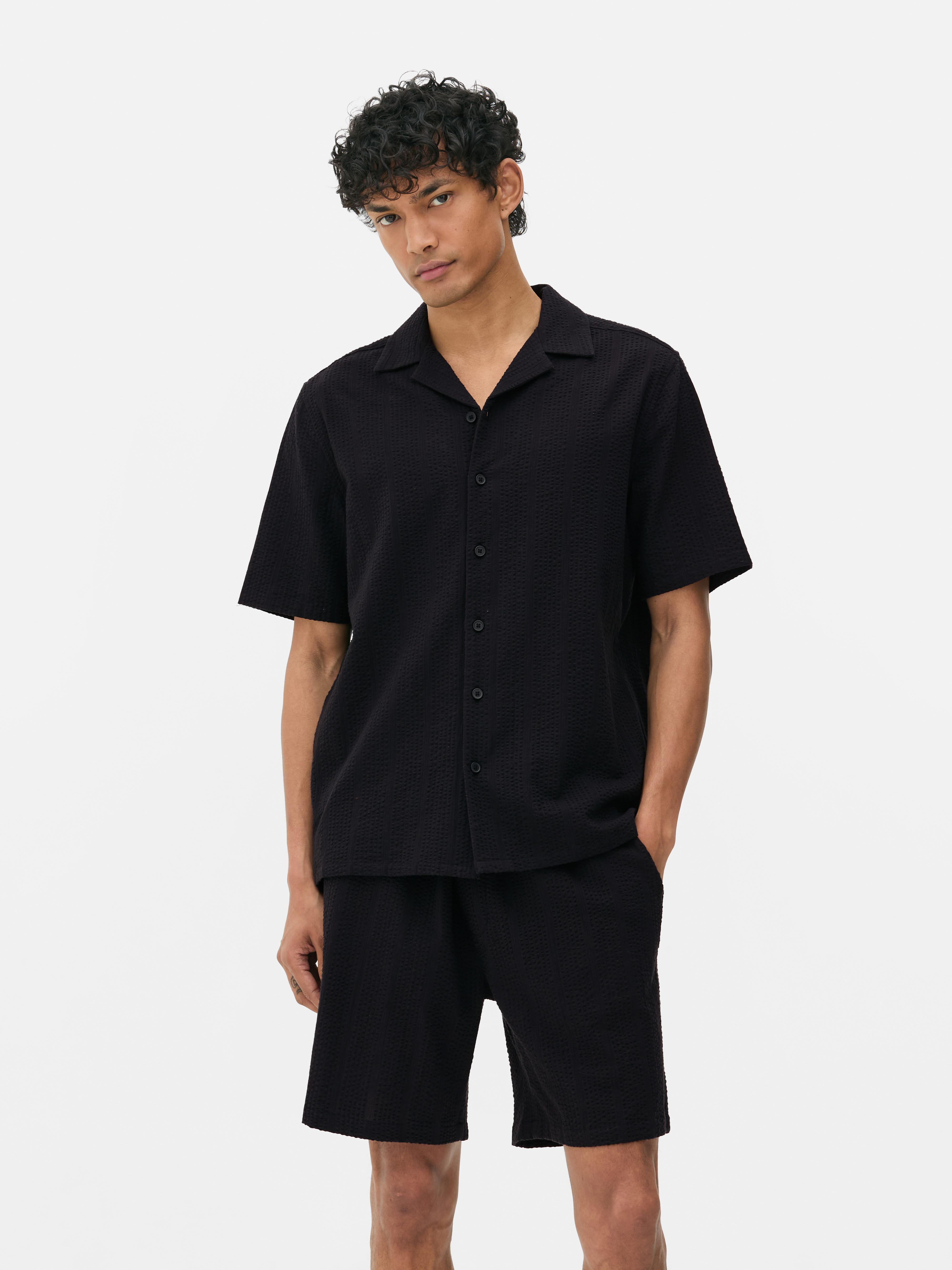 Chemise rayée en crêpe à manches courtes