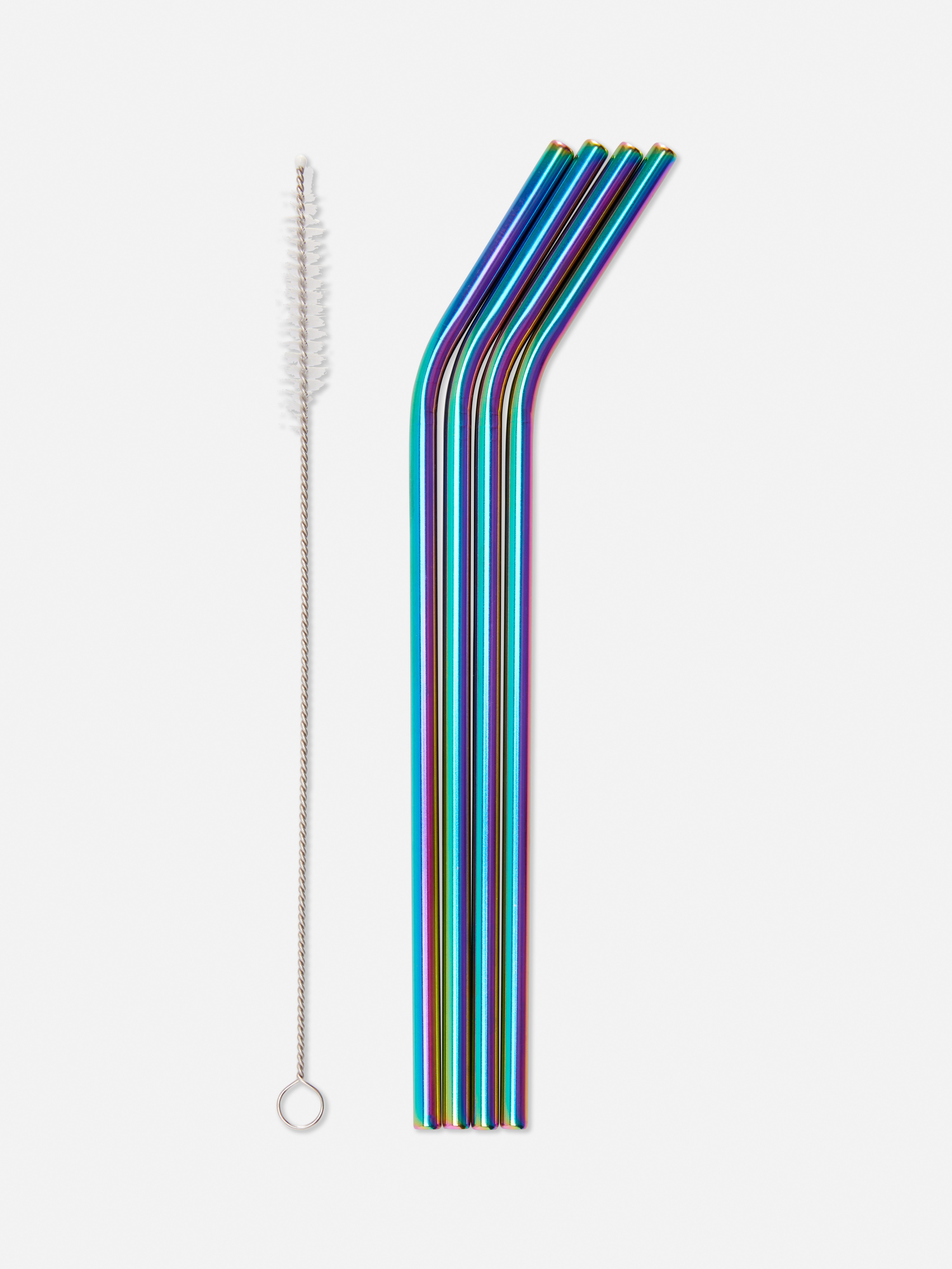 Strohhalm aus Edelstahl in Regenbogenoptik, 4er-Pack