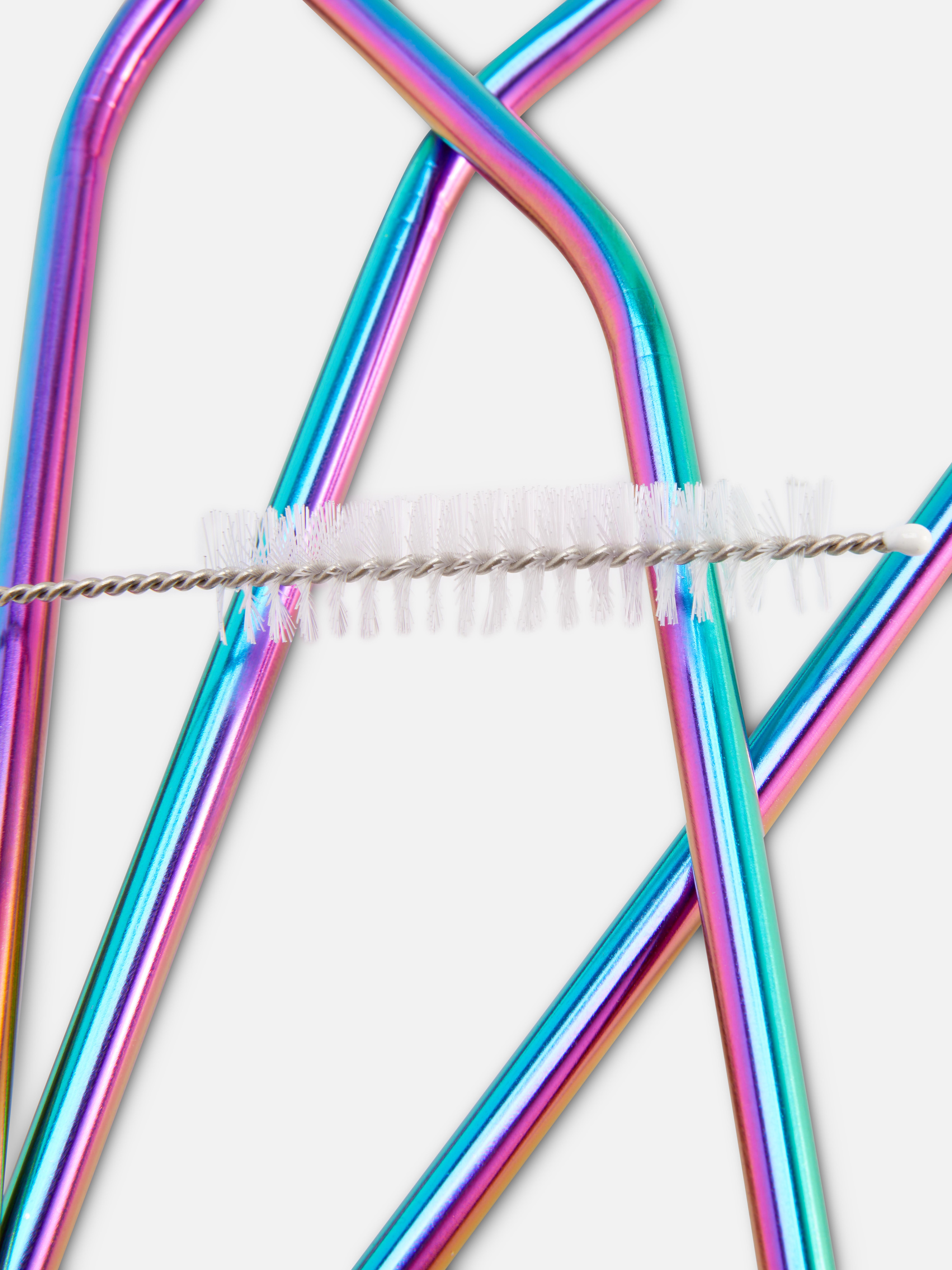 Strohhalm aus Edelstahl in Regenbogenoptik, 4er-Pack