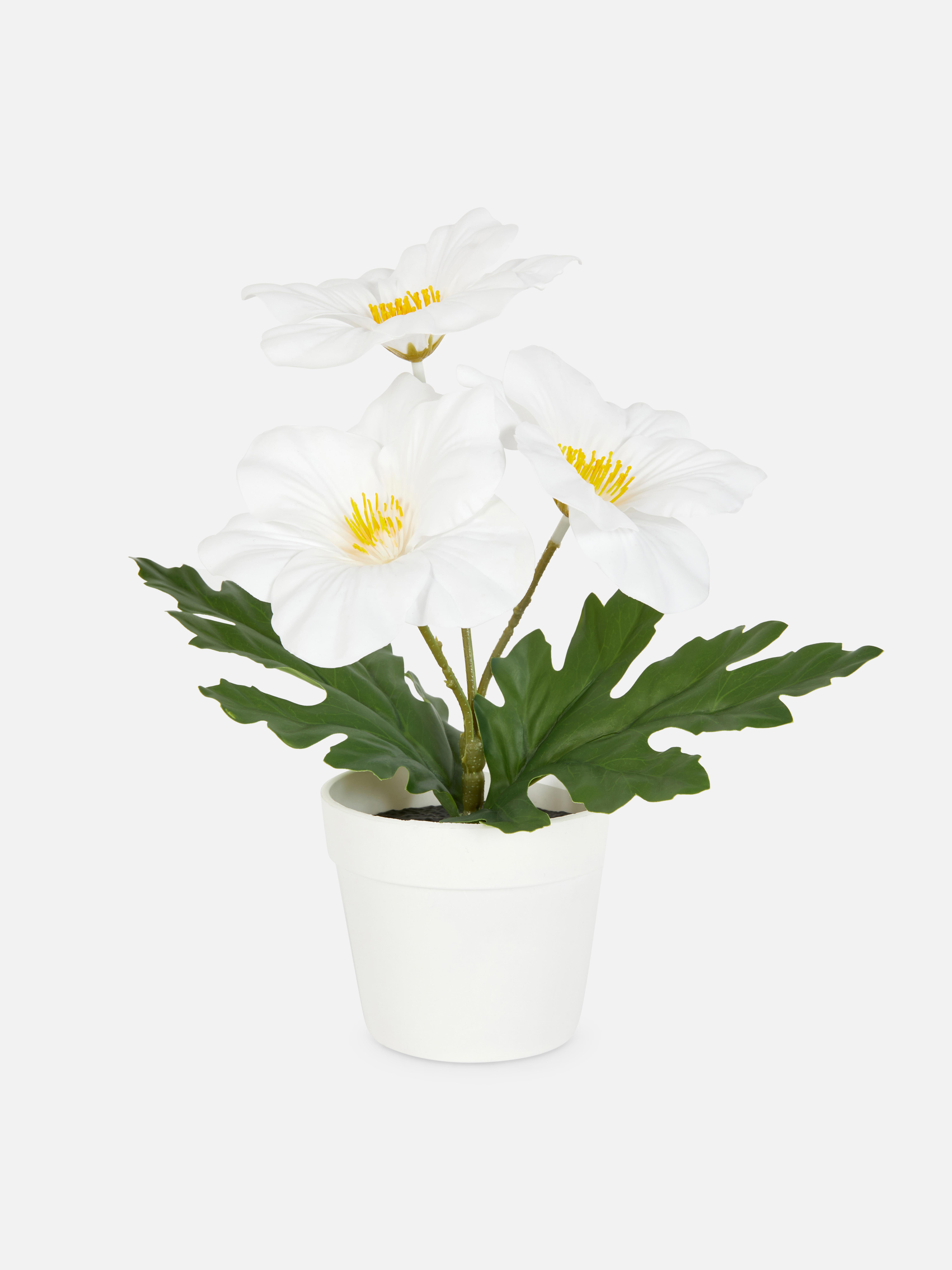 Kunstblume im Kunststoff-Topf Weiß