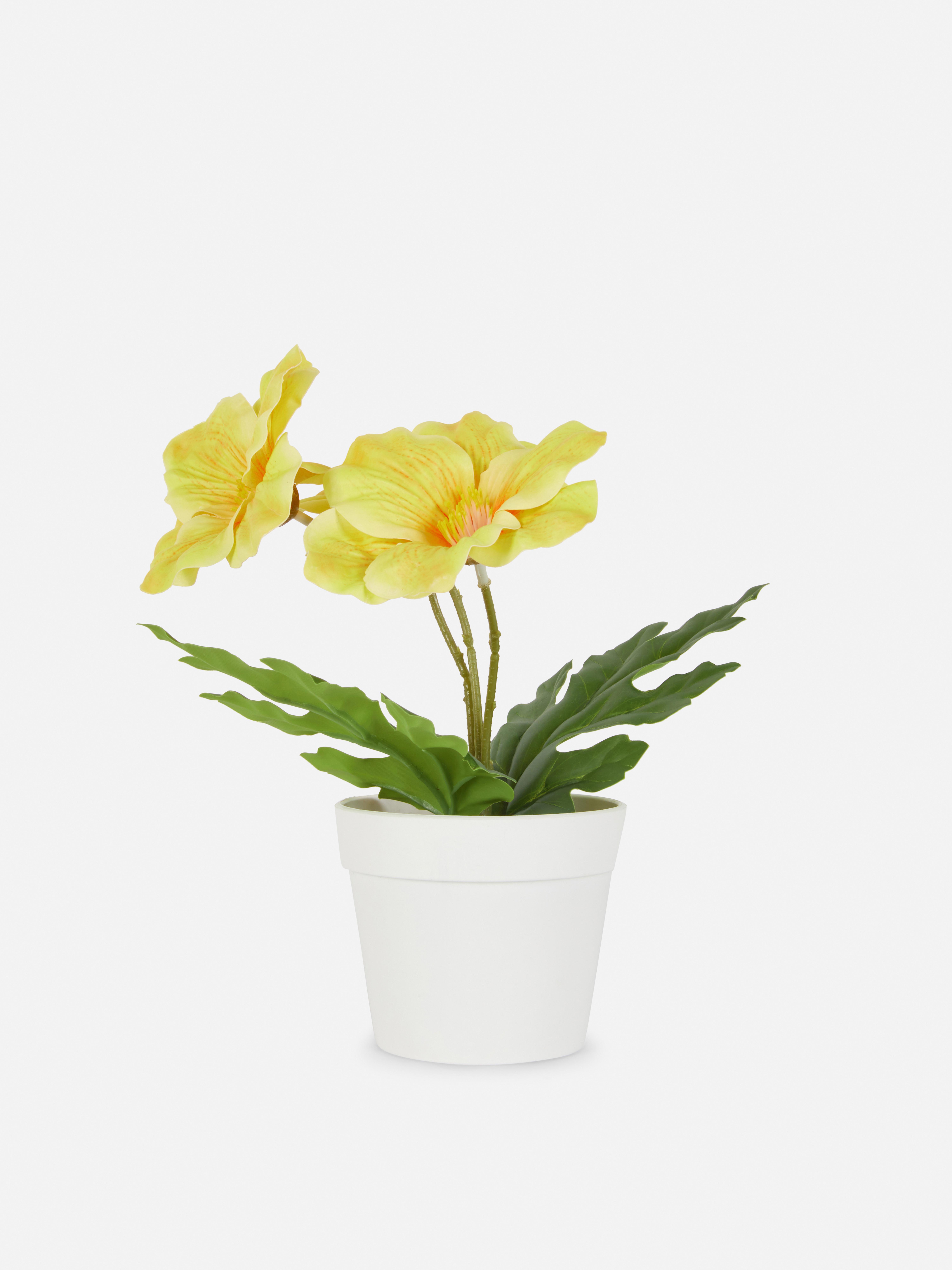 Kunstblume im Kunststoff-Topf Gelb