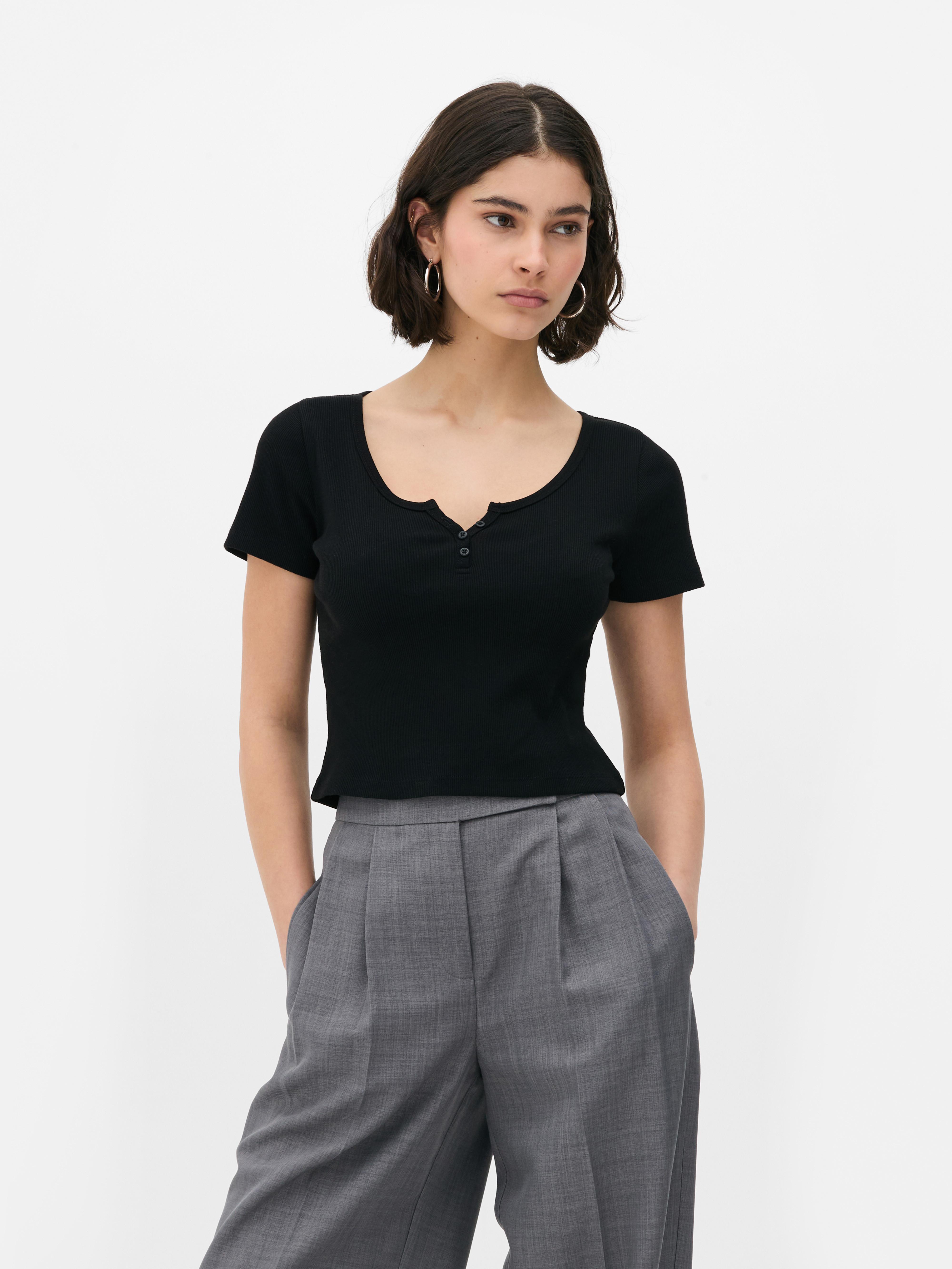 Ribbed Henley T-Shirt